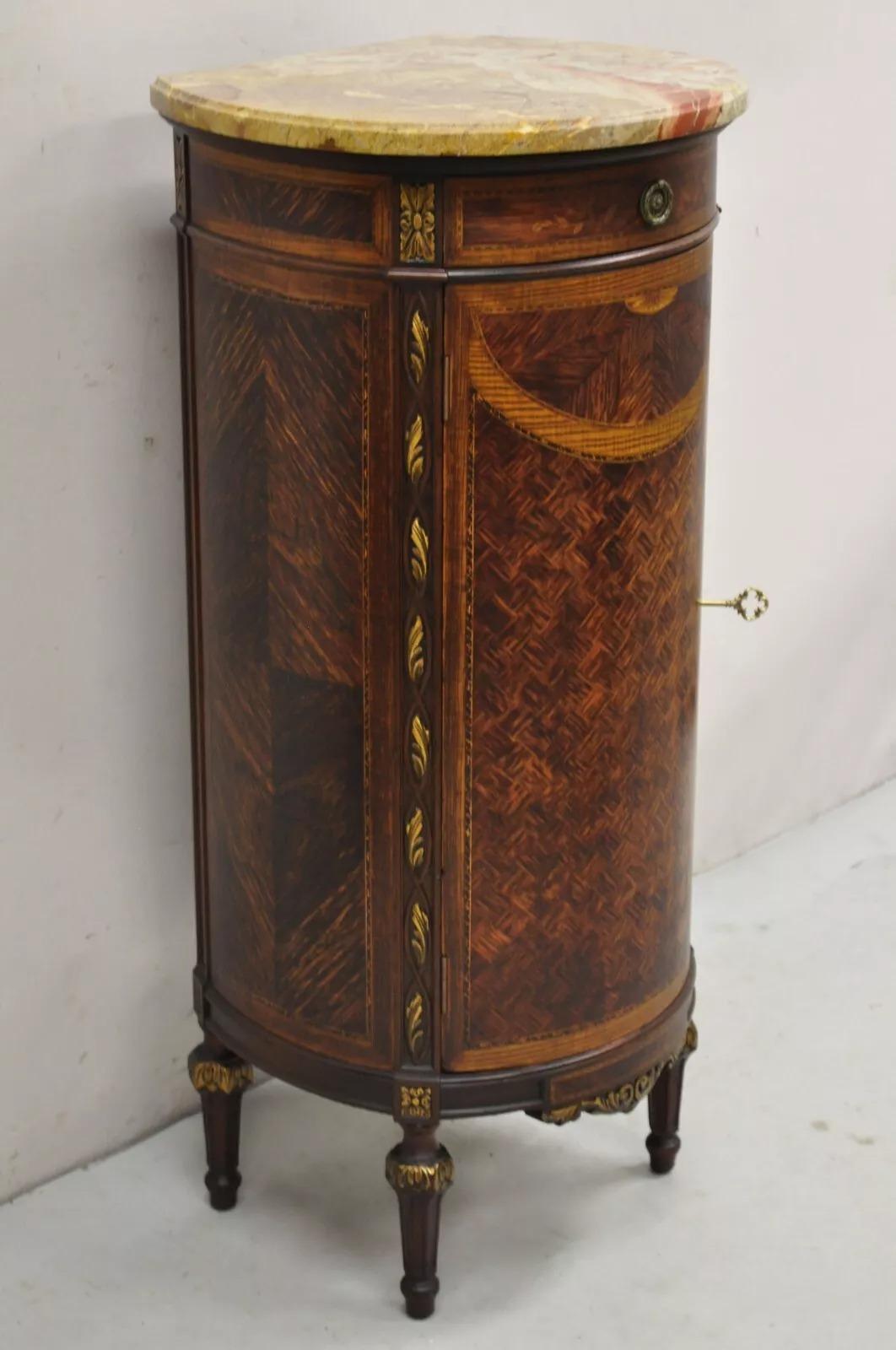 French Louis XVI Style Marble Top Lingerie Chest Pedestal Cabinet with Drawers For Sale 3