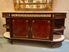 French Louis XVI style marble top mahogany buffet A L’Anglaise with bronze dore