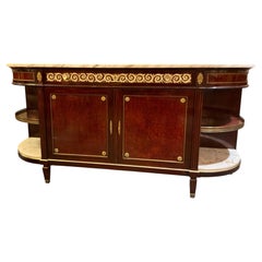 French Louis XVI style marble top mahogany buffet A L’Anglaise with bronze dore