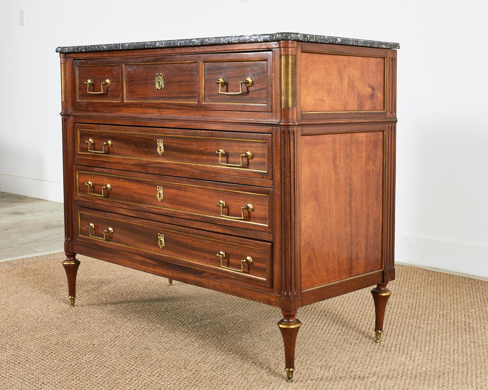 French Louis XVI Style Marble Top Mahogany Commode Chest 8