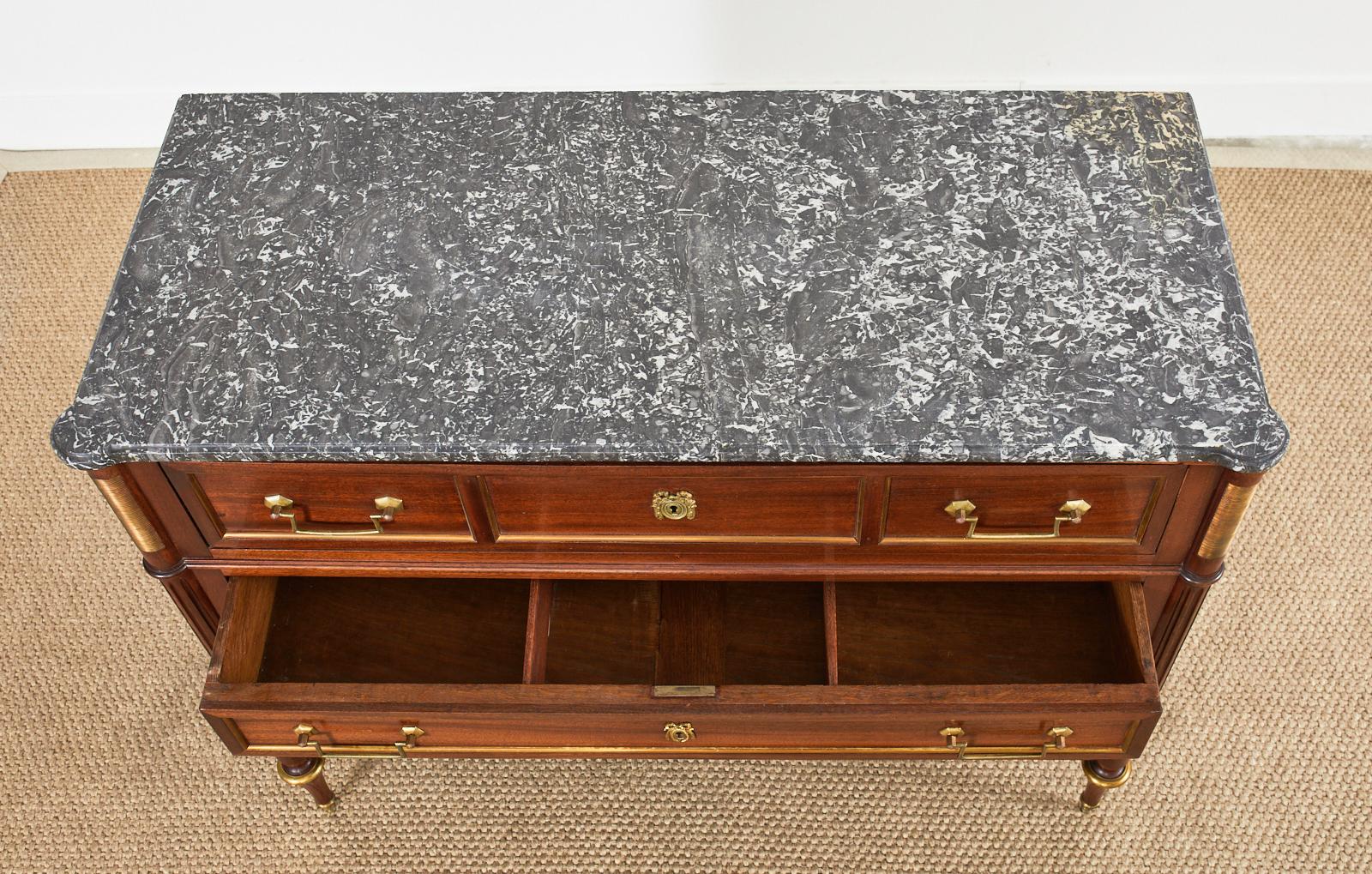 French Louis XVI Style Marble Top Mahogany Commode Chest 1