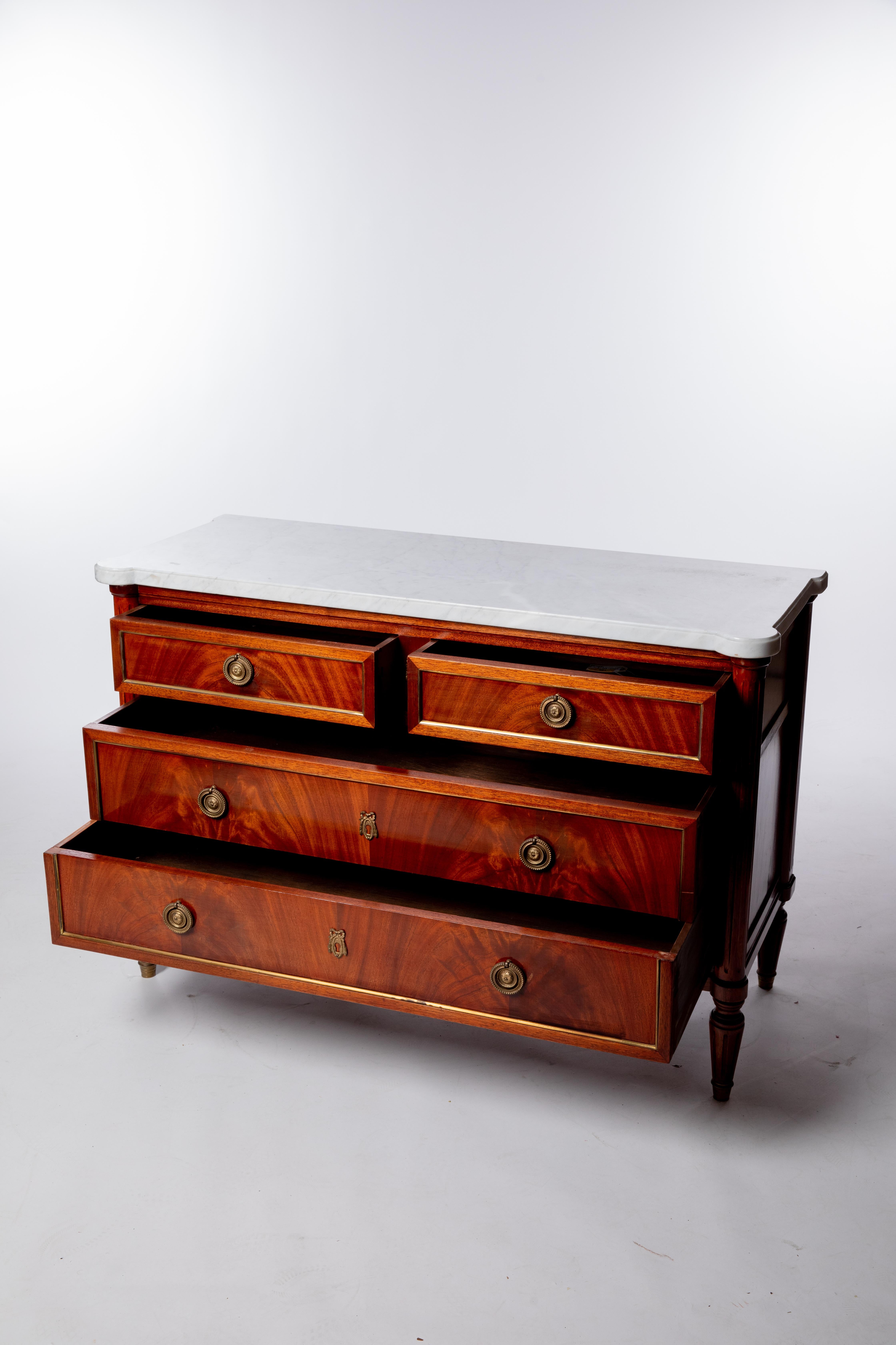 19th Century French Louis XVI Style Marble-Top Mahogany Commode