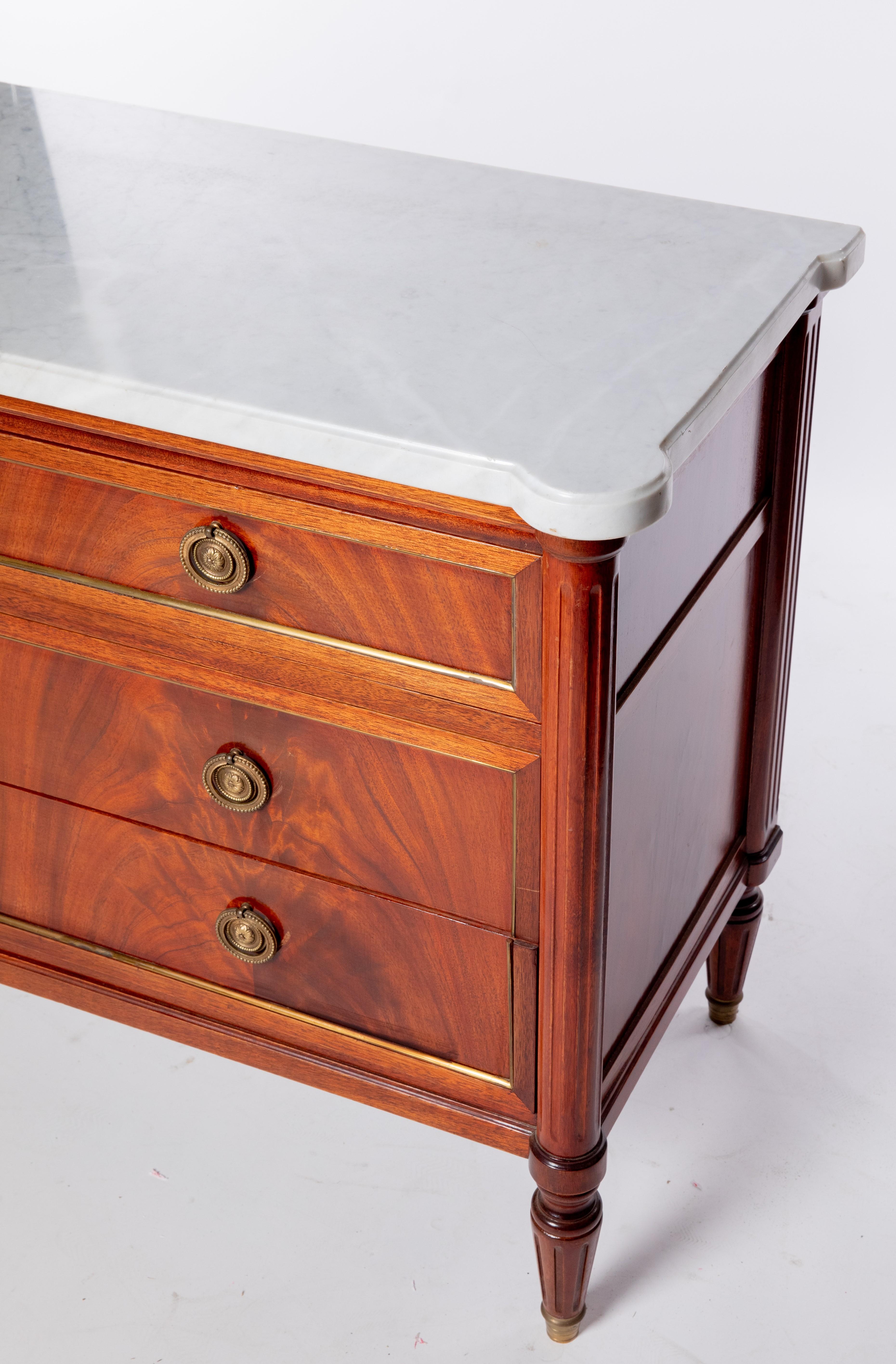 French Louis XVI Style Marble-Top Mahogany Commode 2