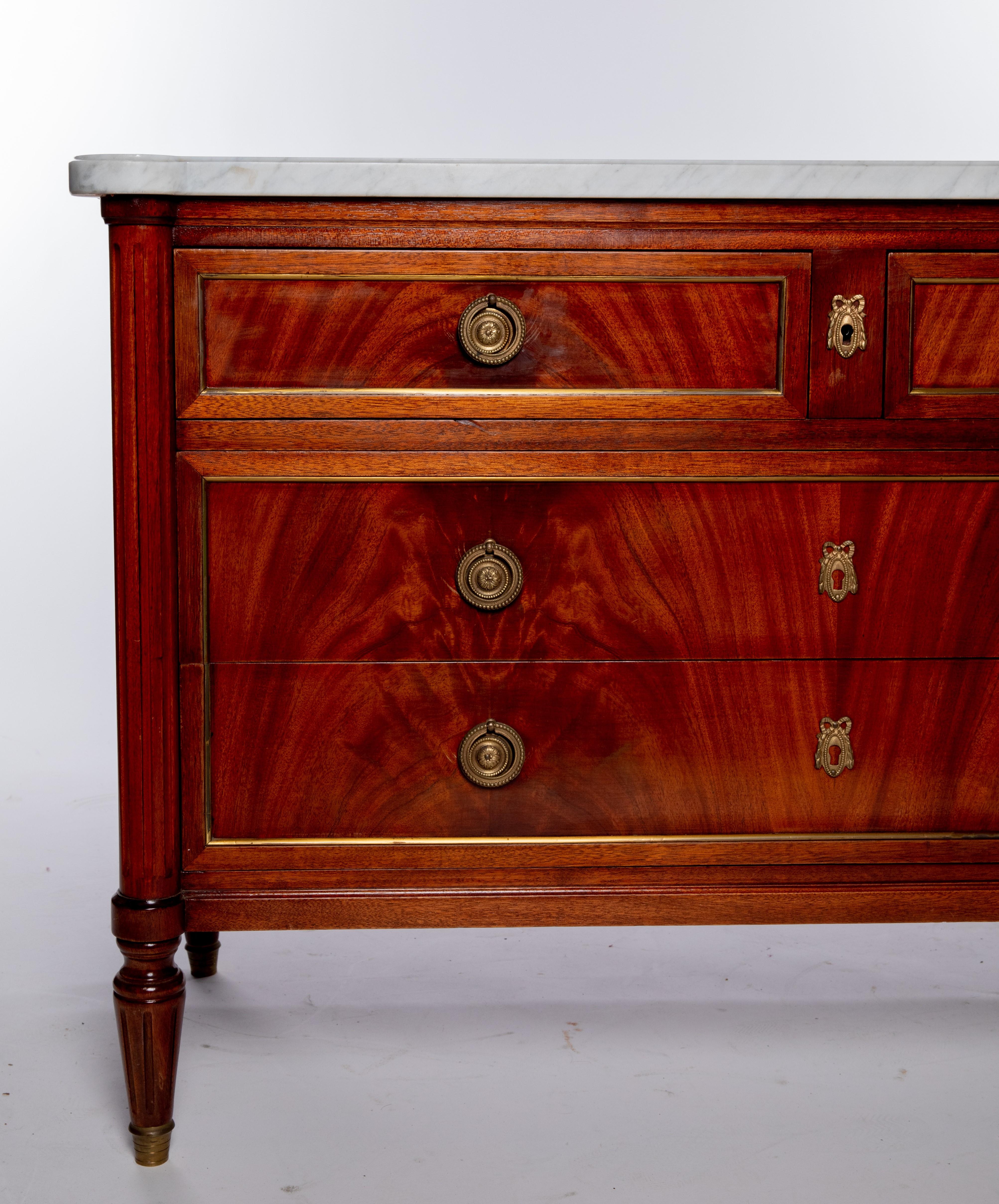 French Louis XVI Style Marble-Top Mahogany Commode 4