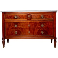 French Louis XVI Style Marble-Top Mahogany Commode