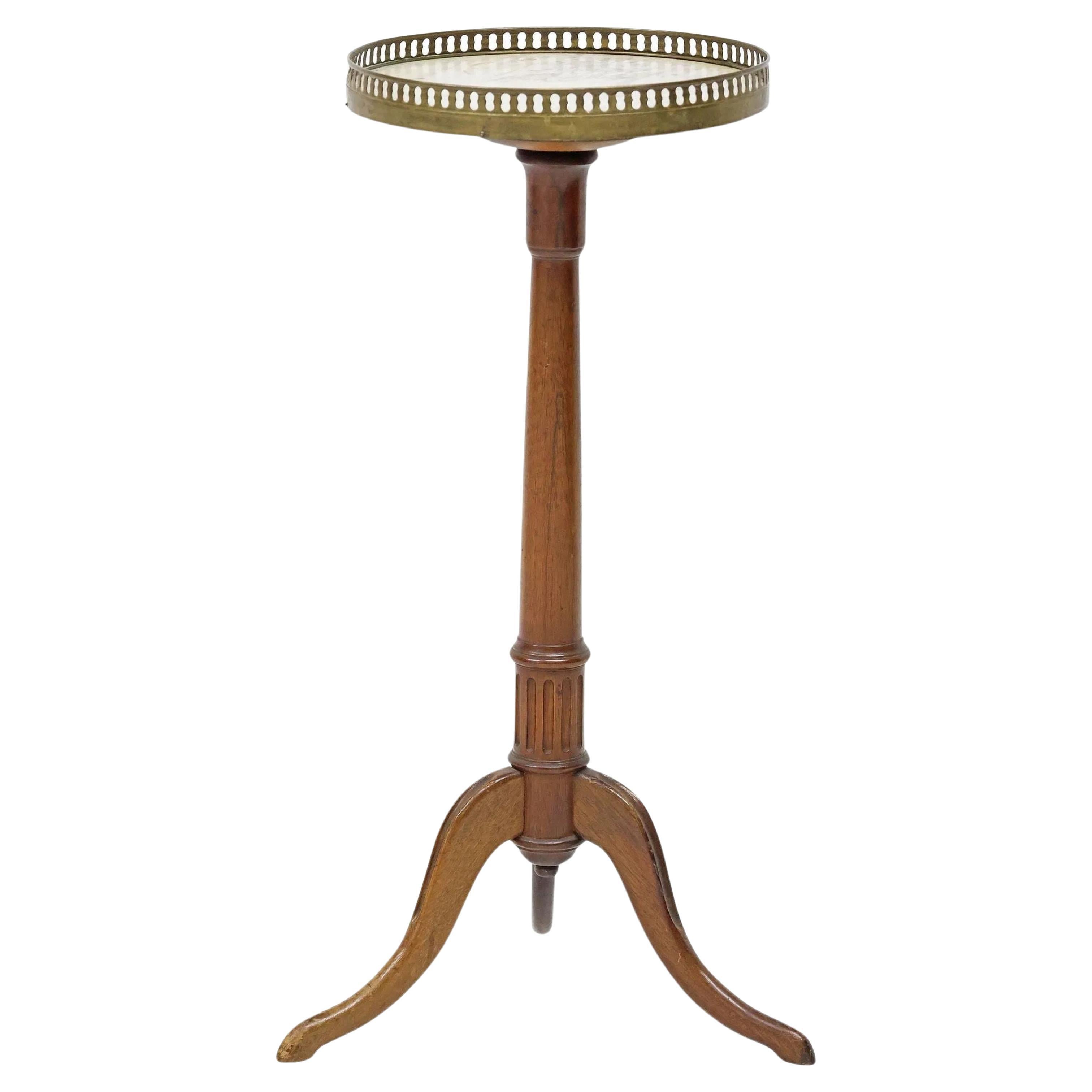 French Louis XVI Style Marble Top Mahogany Gueridon Side Table For Sale