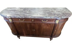 French Louis XVI Style Marble Top Mahogany Sideboard