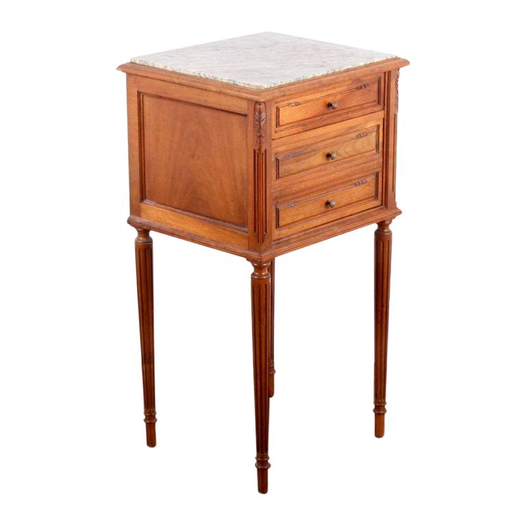 French Louis XVI-Style Marble-Top Nightstand