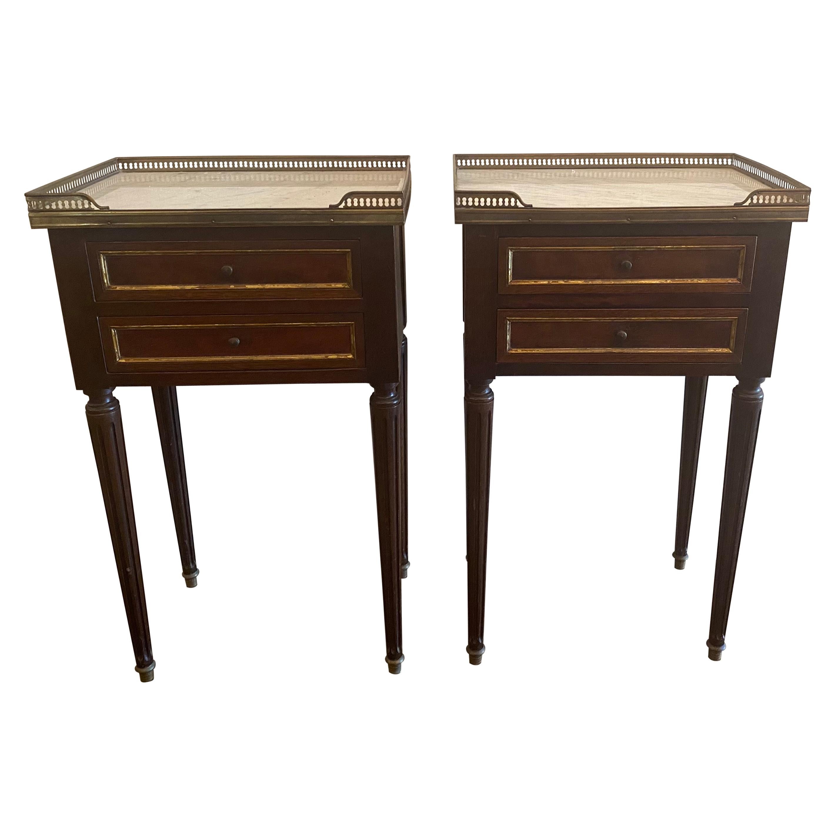 French Louis XVI Style Marble-Top Nightstands