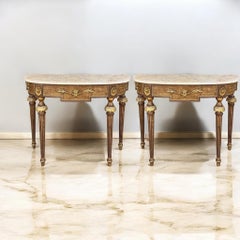 Consola francesa estilo Luis XVI con tapa de mármol pintada Decorative Crafts -Pareja