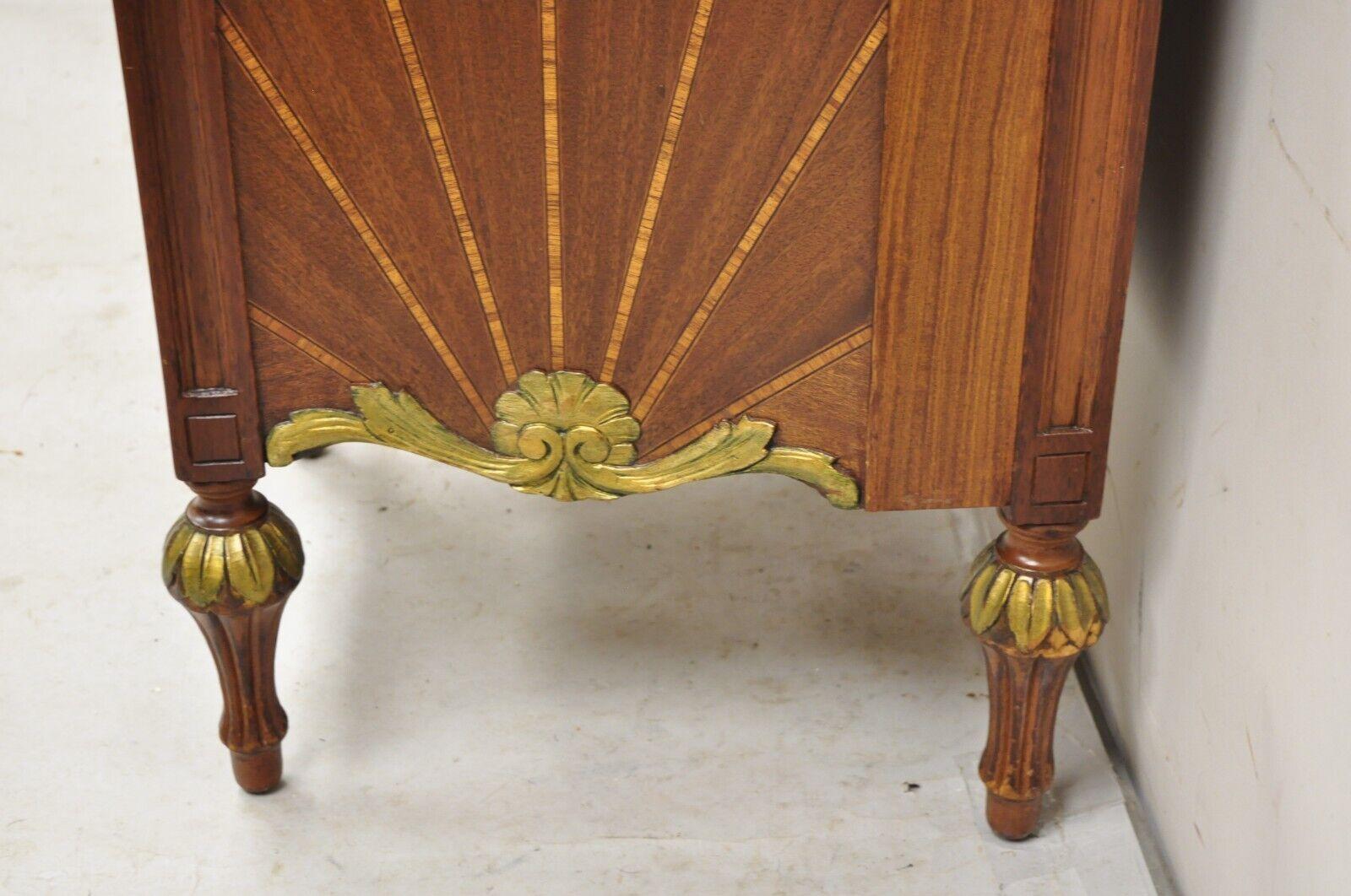 French Louis XVI Style Marble Top Satinwood Inlay Mahogany Nightstands - a Pair For Sale 7