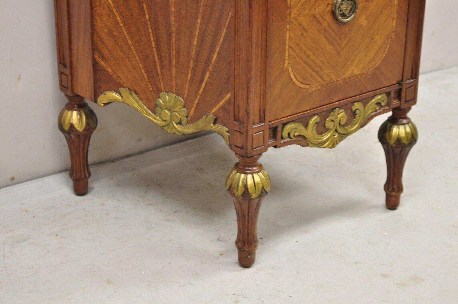 French Louis XVI Style Marble Top Satinwood Inlay Mahogany Nightstands - a Pair For Sale 5