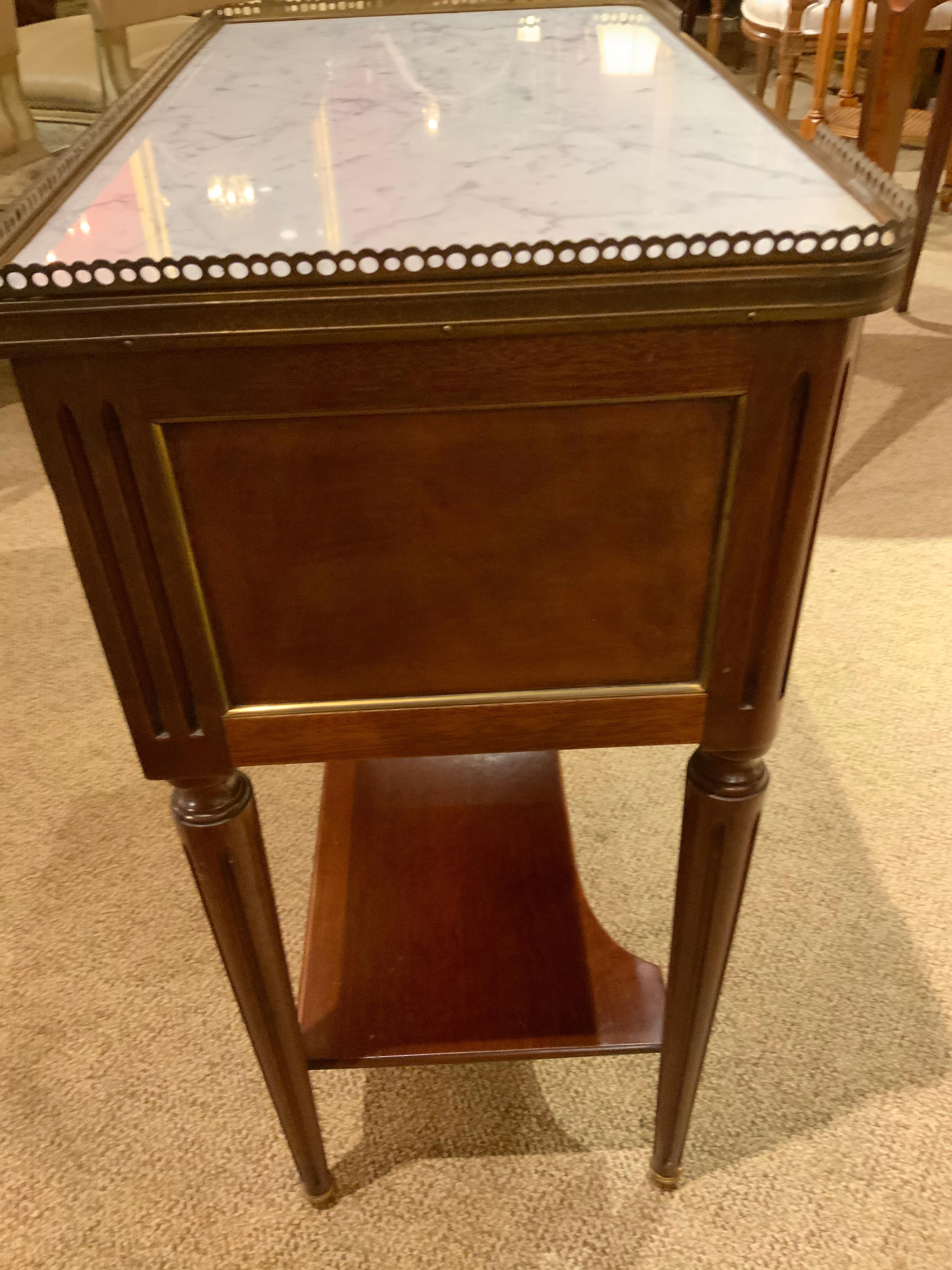 Mahogany French Louis XVI Style Marble-Top Side Table