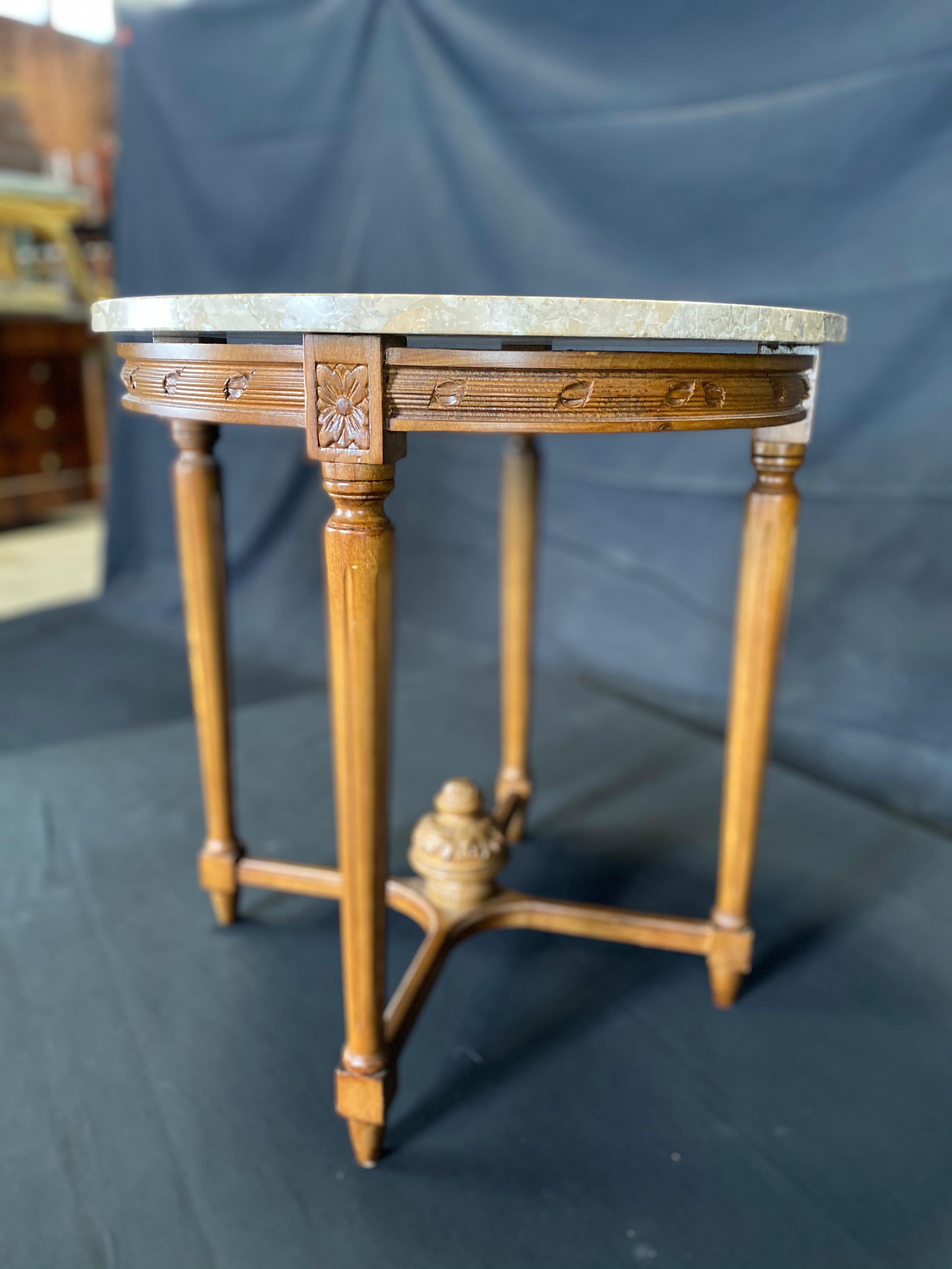 Mid-20th Century French Louis XVI Style Marble Top Side Table or Night Stand 