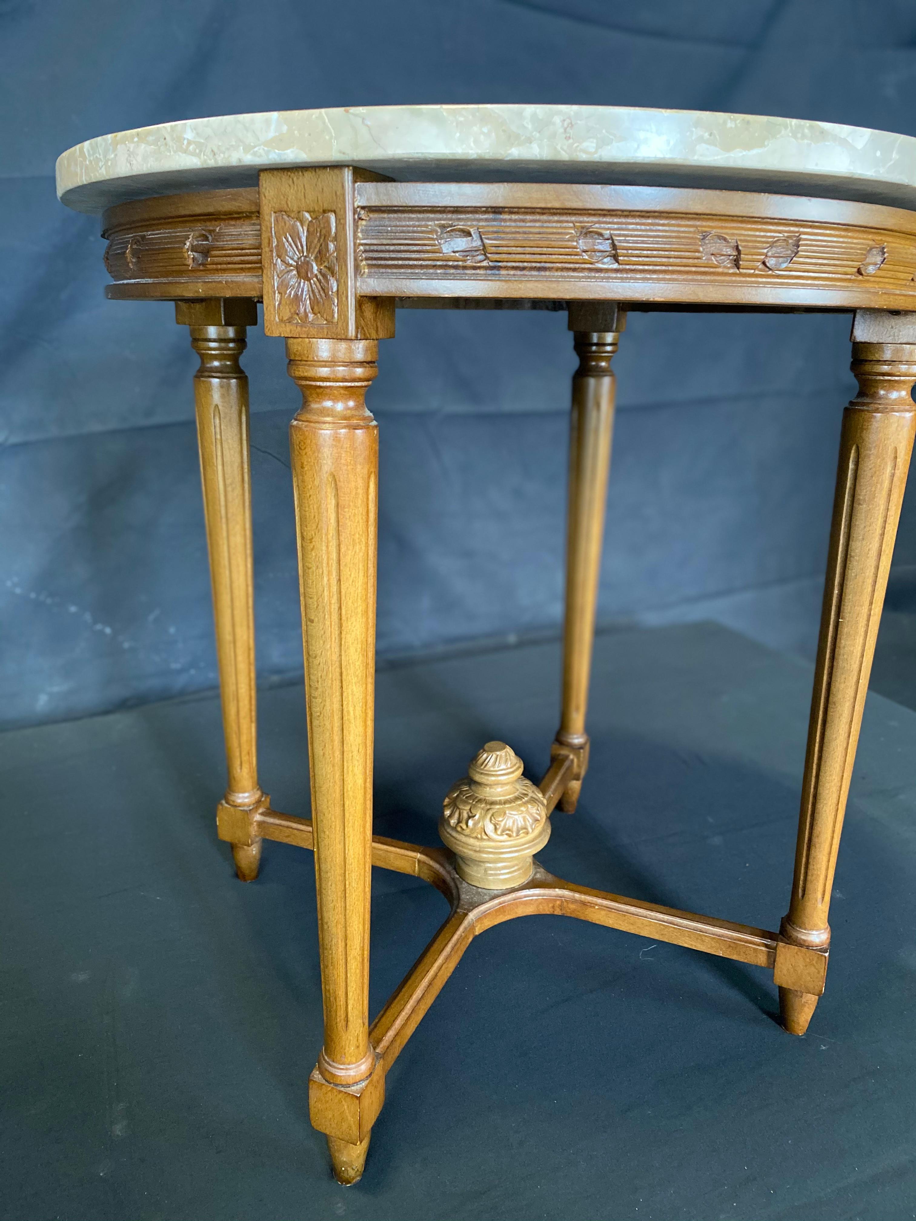French Louis XVI Style Marble Top Side Table or Night Stand  1