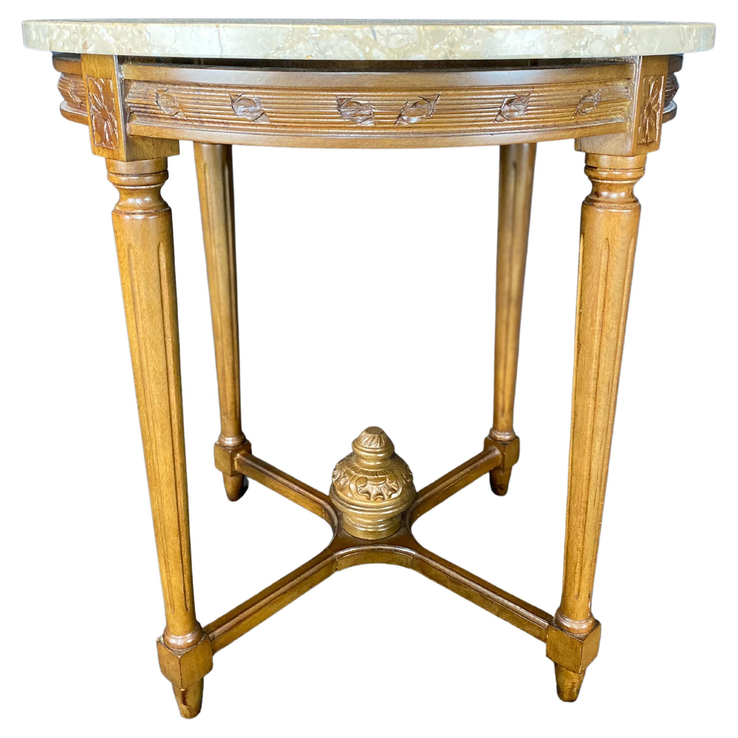 French Louis XVI Style Marble Top Side Table or Night Stand 