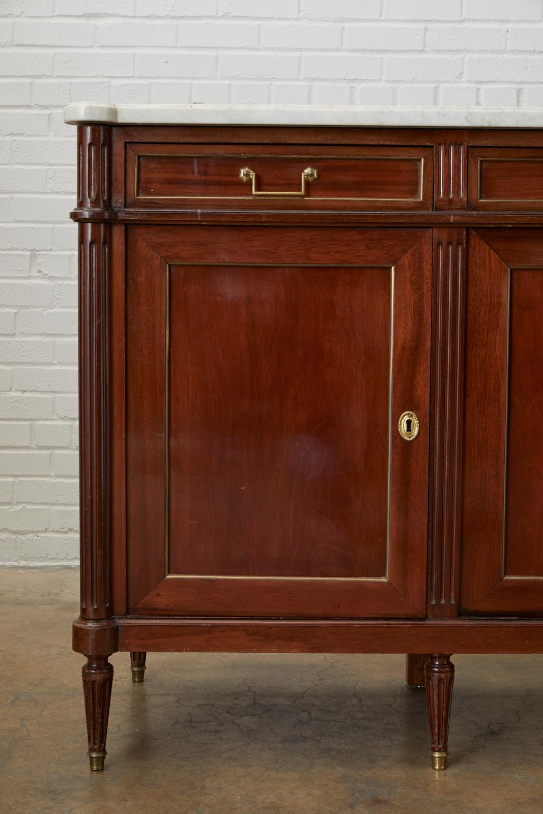 Hand-Crafted French Louis XVI Style Marble-Top Sideboard Enfilade