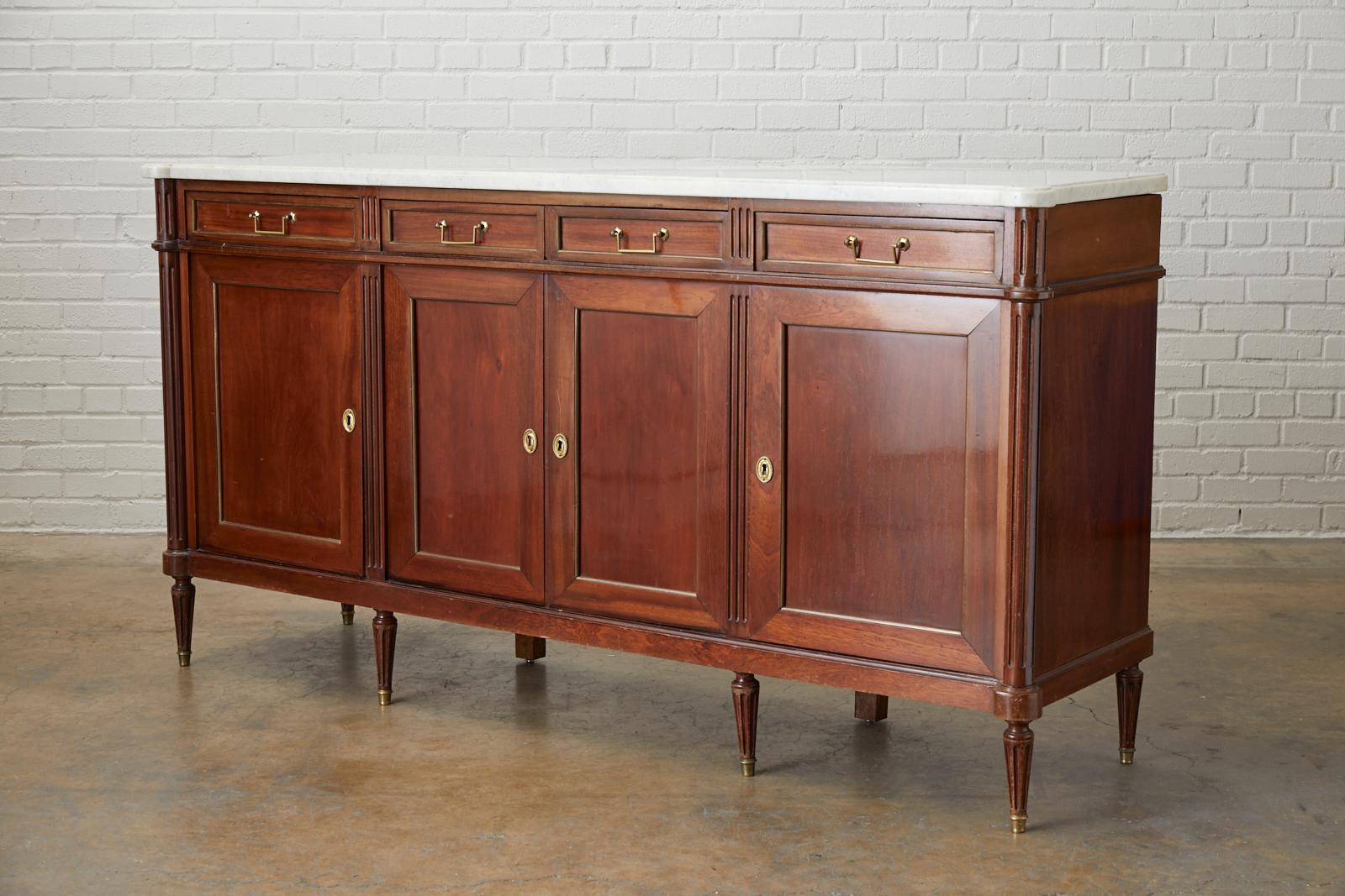 French Louis XVI Style Marble-Top Sideboard Enfilade In Good Condition In Rio Vista, CA