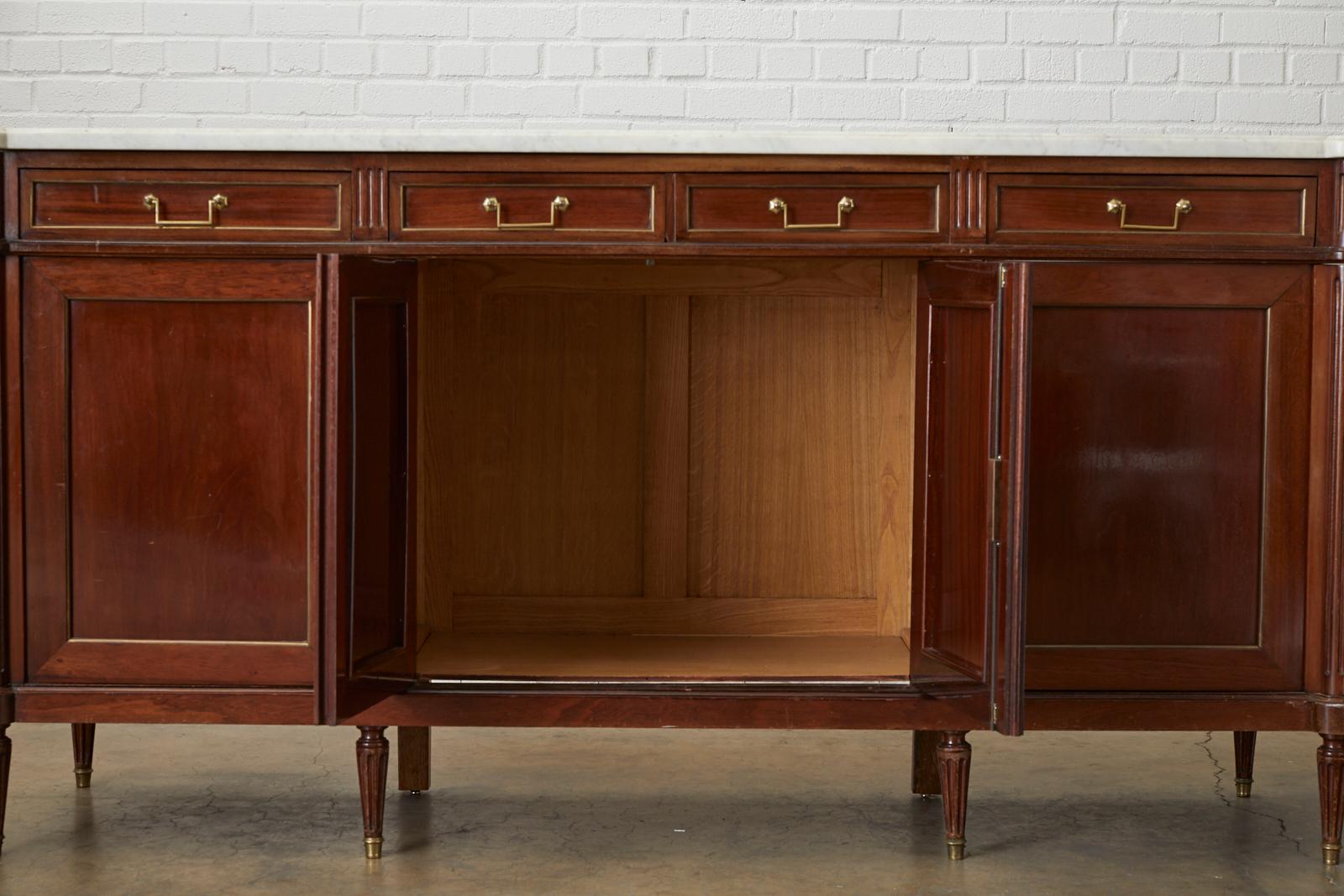 Brass French Louis XVI Style Marble-Top Sideboard Enfilade