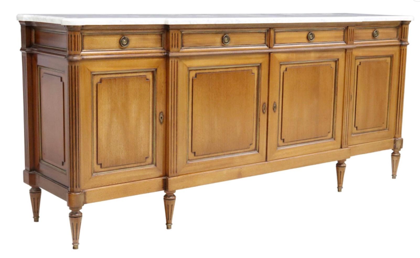 French Louis XVI Style Marble Top Sideboard - Enfilade For Sale 1