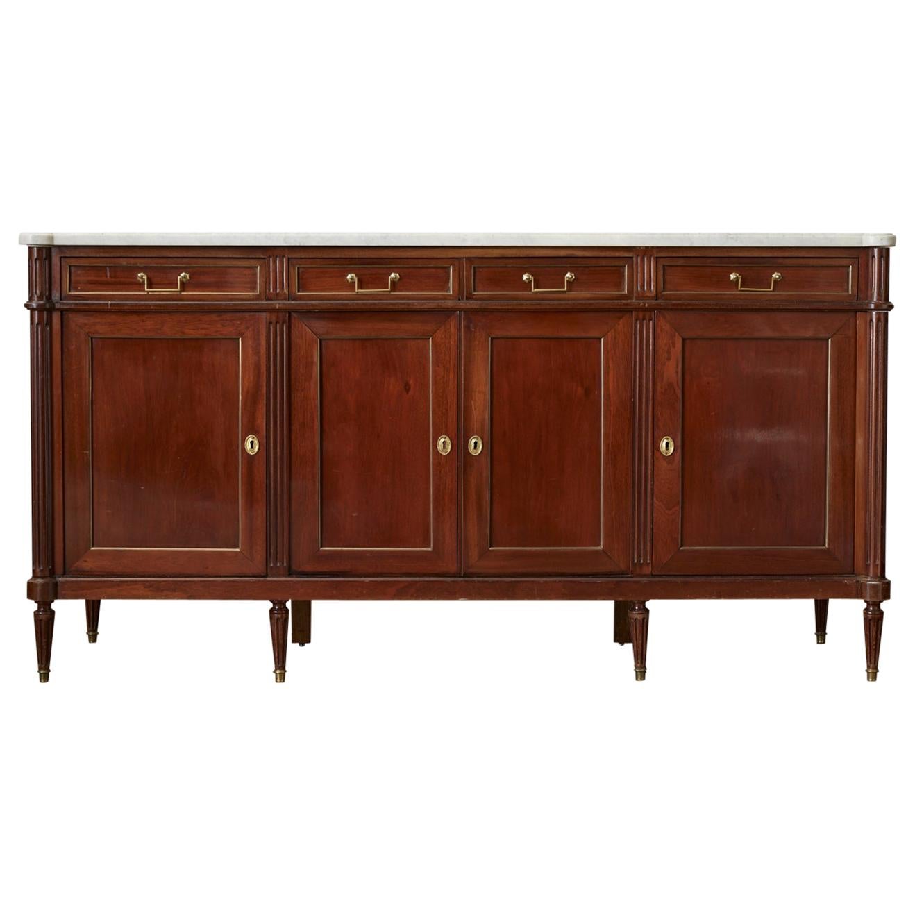 French Louis XVI Style Marble-Top Sideboard Enfilade