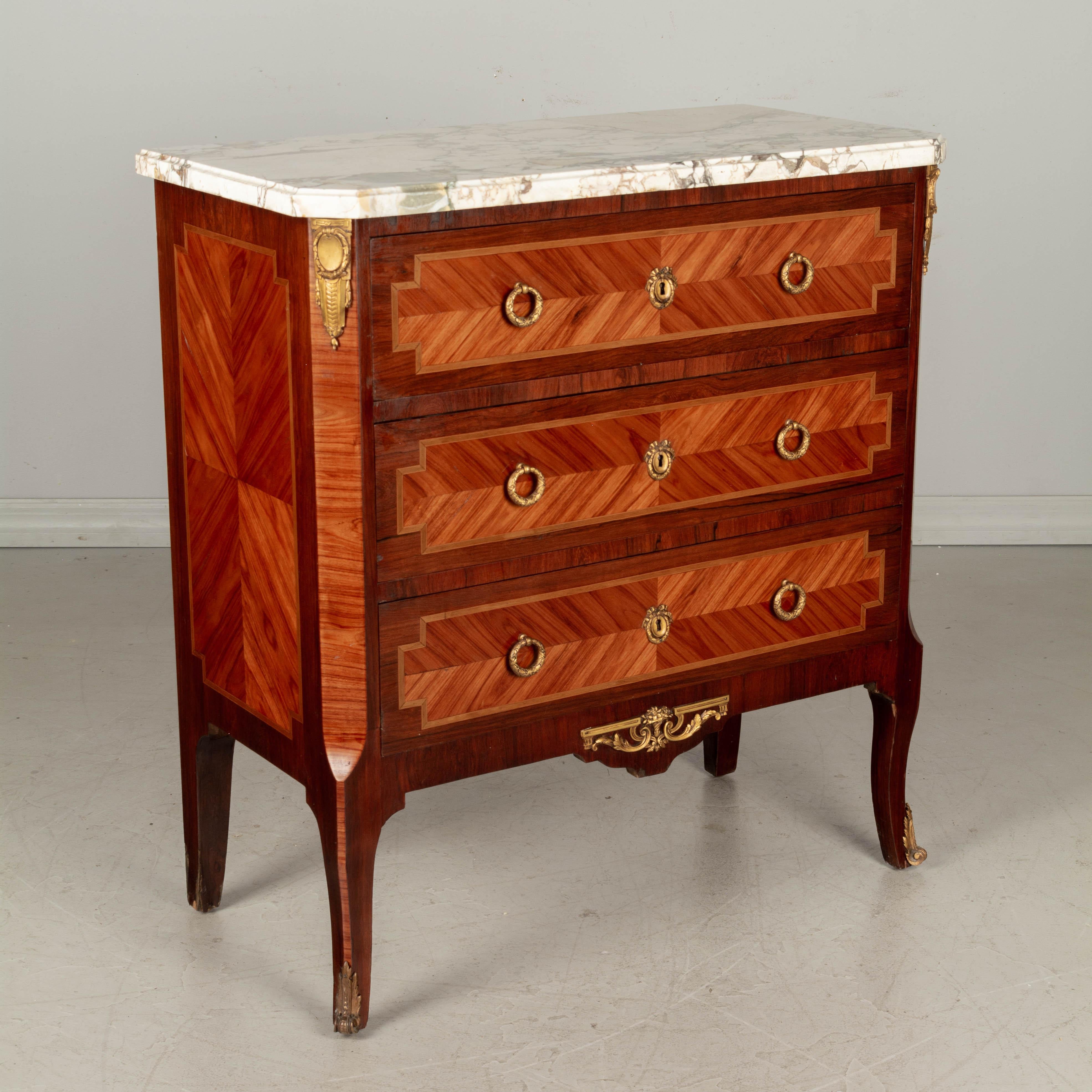 Oak French Louis XVI Style Marquetry Commode