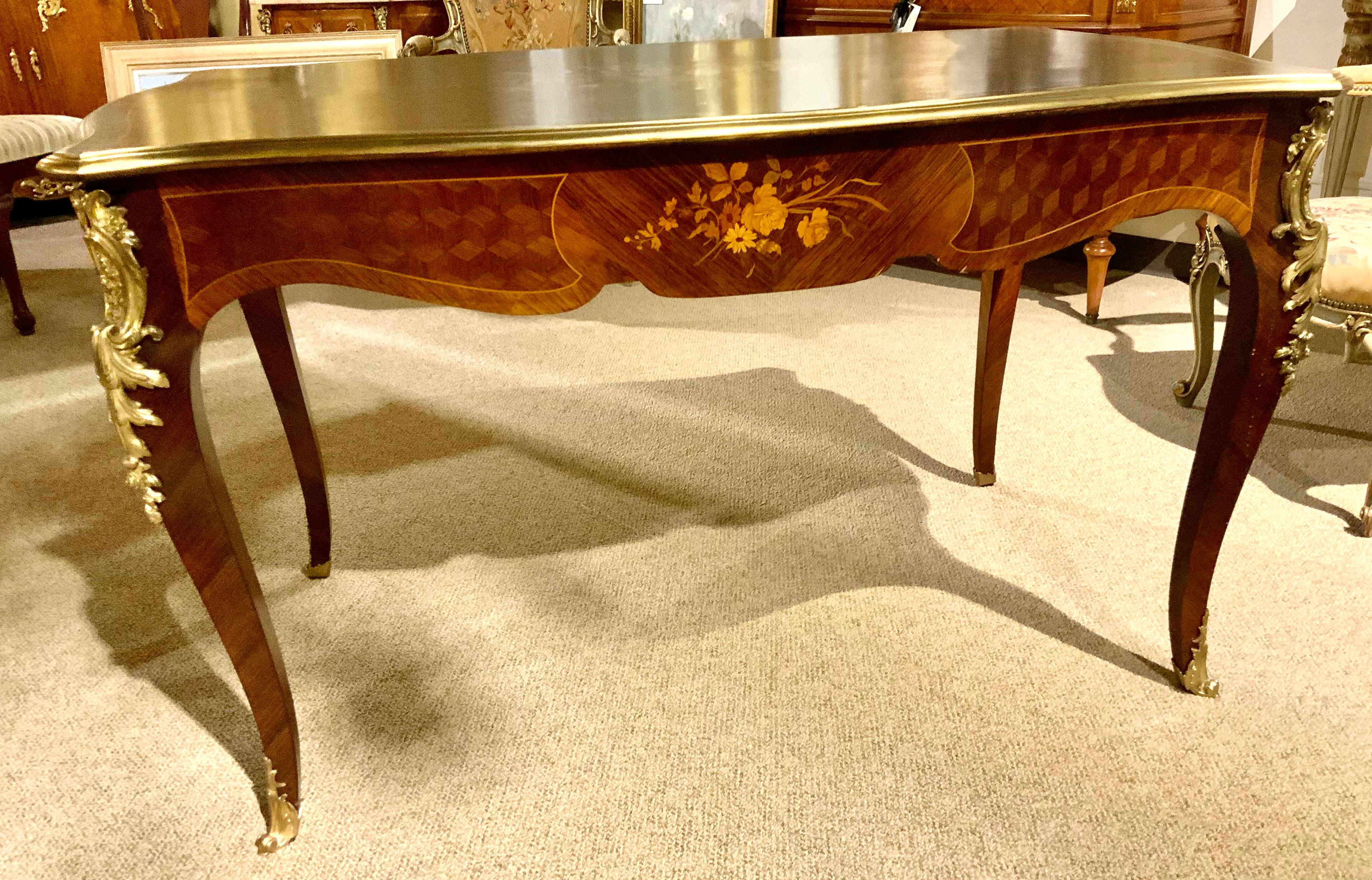 Rosewood French Louis XVI-Style Marquetry Desk / Bureauplatt, with Bronze Dore Mounts For Sale