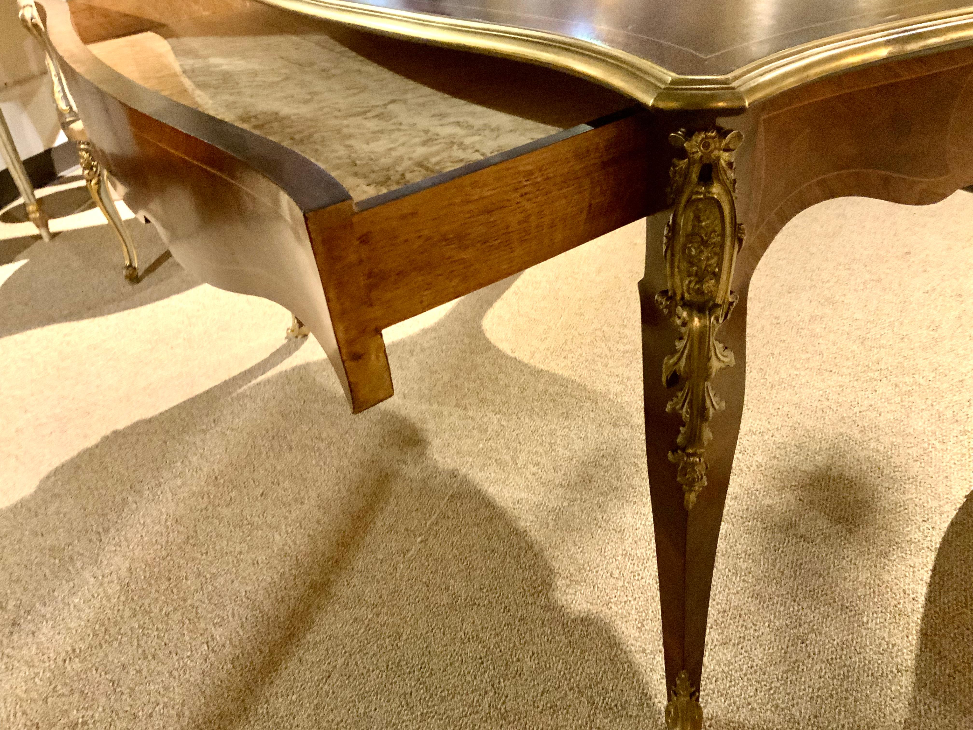 French Louis XVI-Style Marquetry Desk / Bureauplatt, with Bronze Dore Mounts For Sale 2