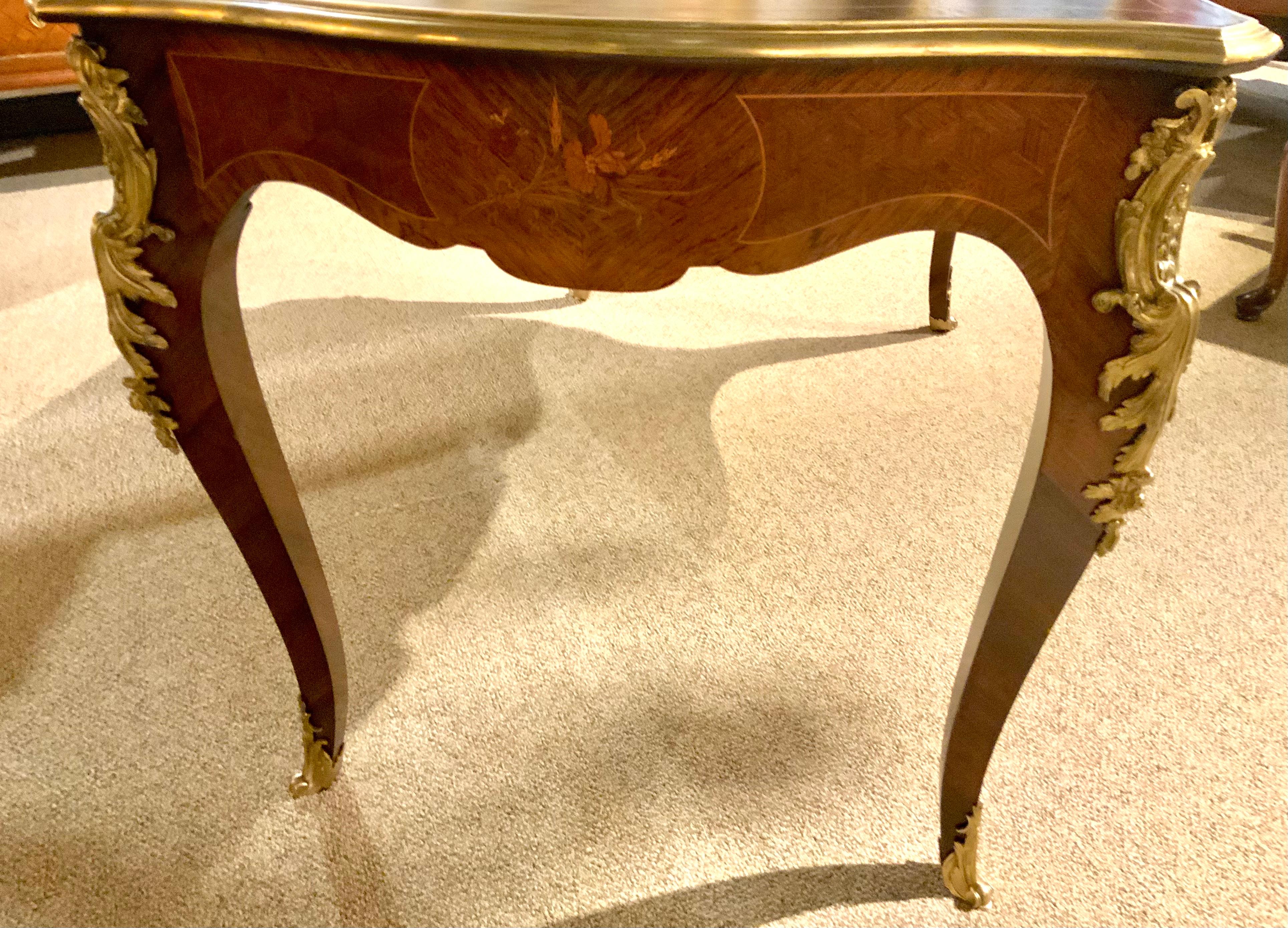 French Louis XVI-Style Marquetry Desk / Bureauplatt, with Bronze Dore Mounts For Sale 4