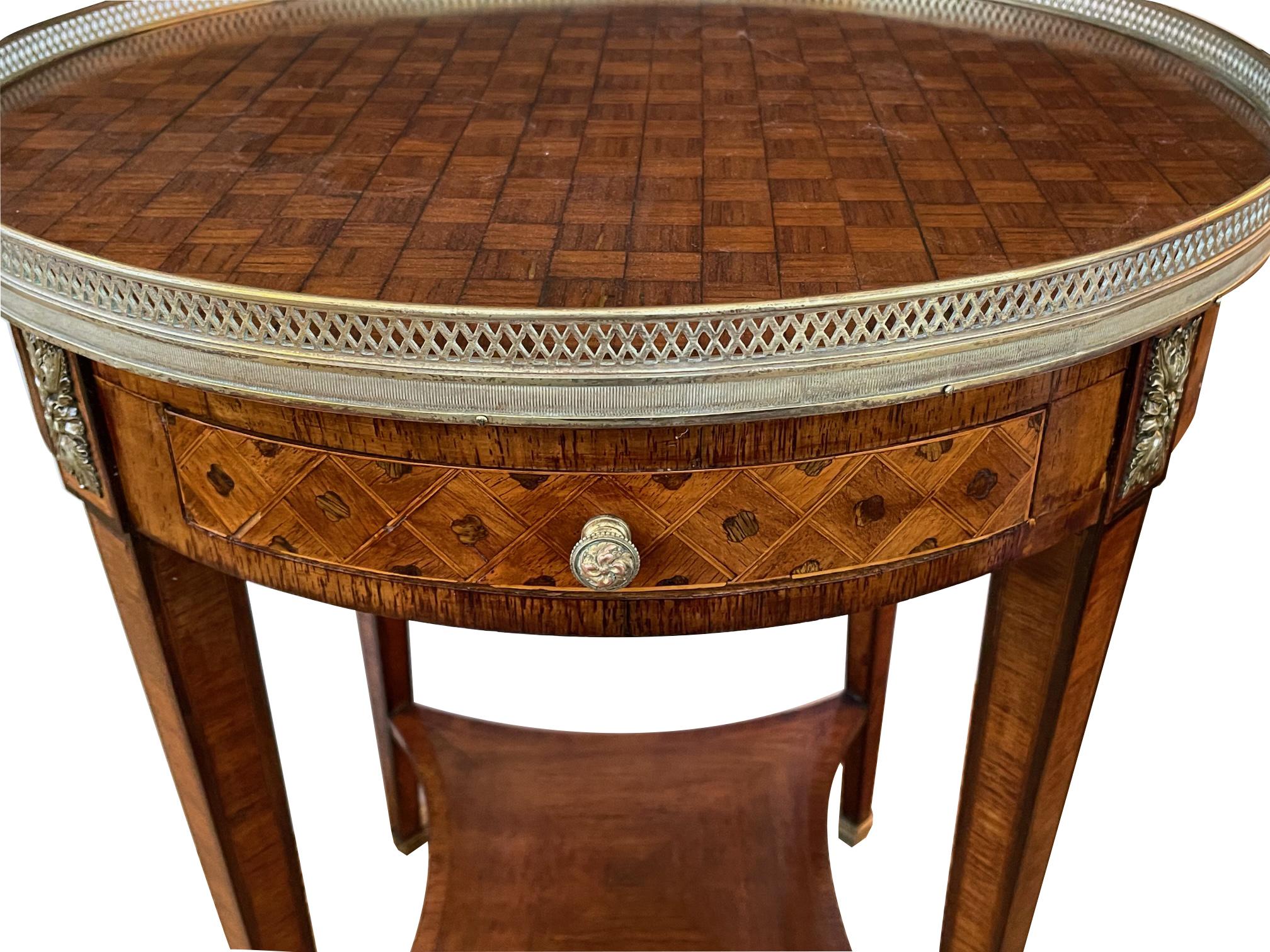19th Century French Louis XVI Style Marquetry Inlaid Circular Side Table/Gueridon