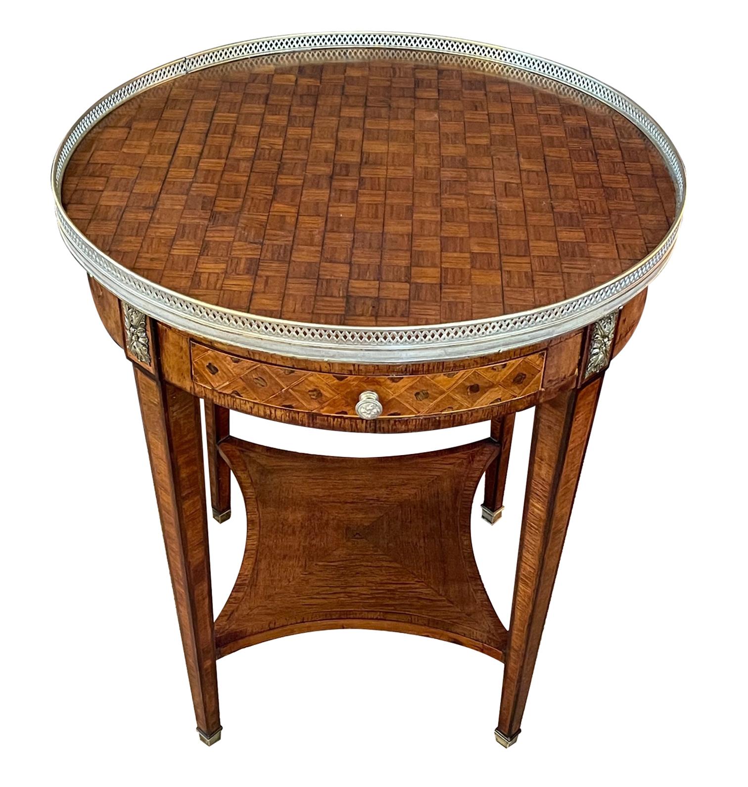 French Louis XVI Style Marquetry Inlaid Circular Side Table/Gueridon 1