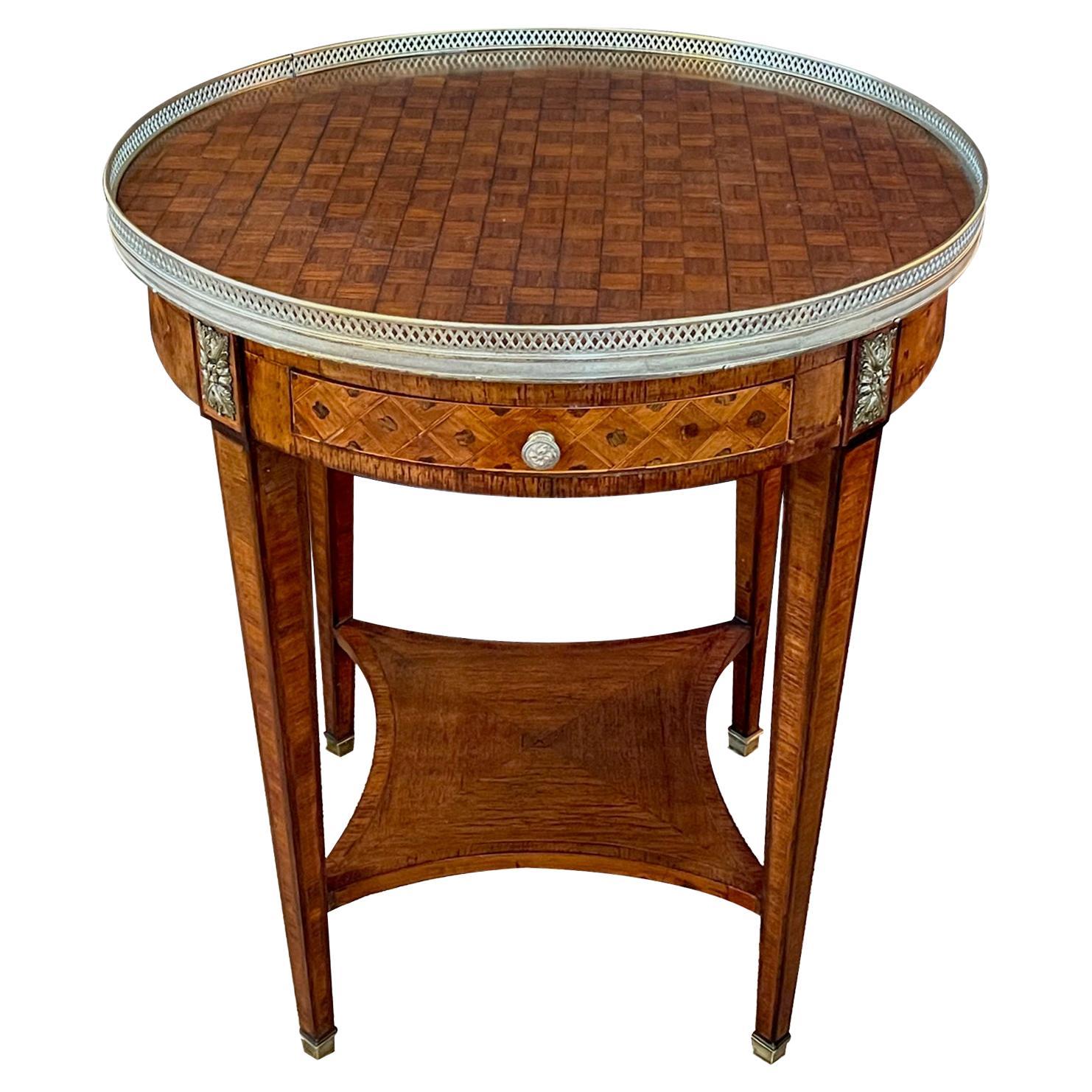 French Louis XVI Style Marquetry Inlaid Circular Side Table/Gueridon