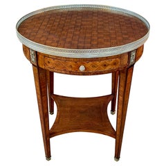 French Louis XVI Style Marquetry Inlaid Circular Side Table/Gueridon