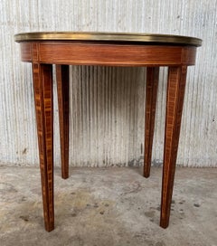 French Louis XVI Style Marquetry Inlaid Gilt Bronze Circular Round Accent Table