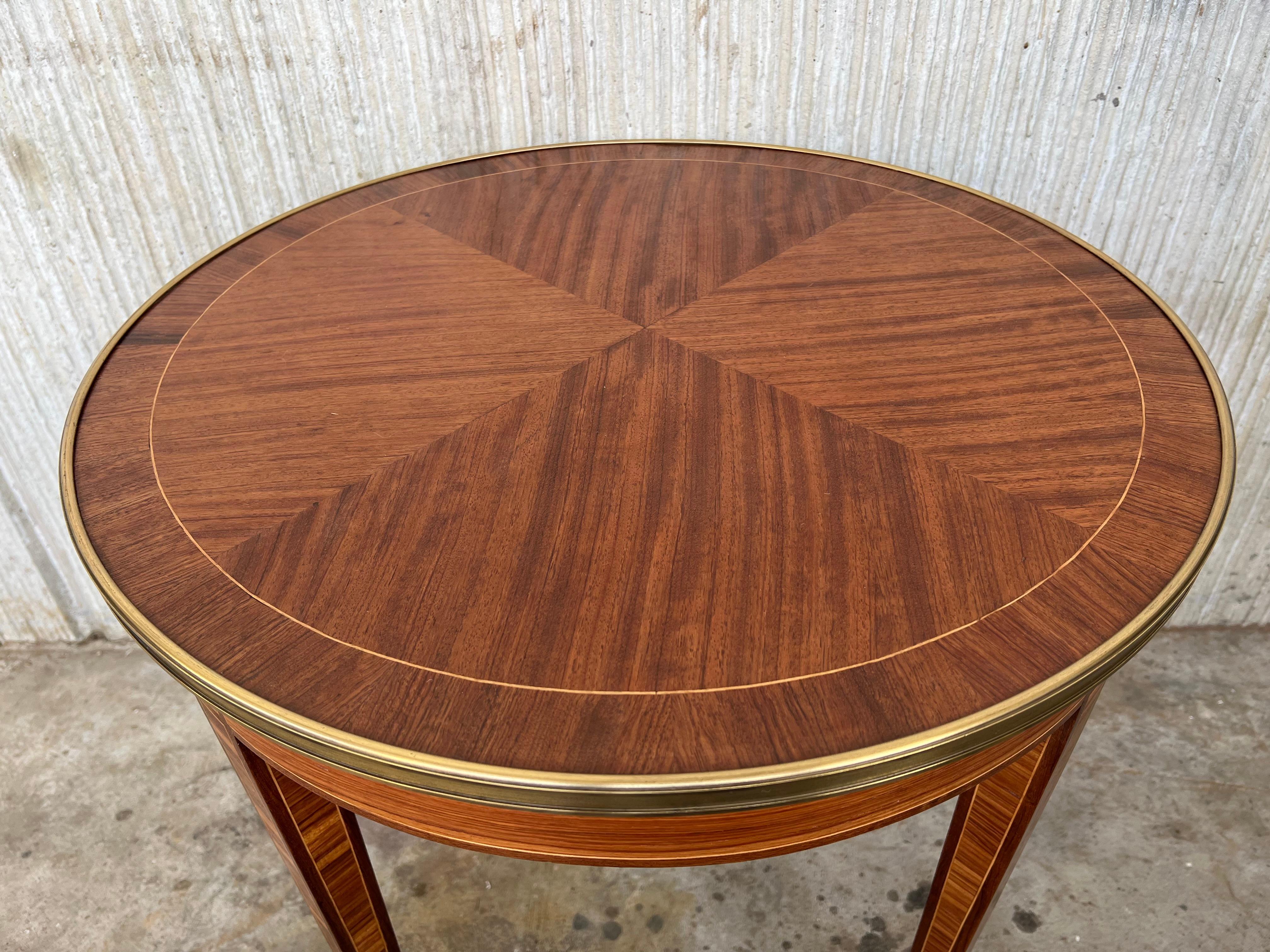 French Louis XVI Style Marquetry Inlaid Gilt Bronze Circular Round Accent Table 4