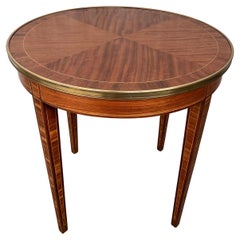 French Louis XVI Style Marquetry Inlaid Gilt Bronze Circular Round Accent Table