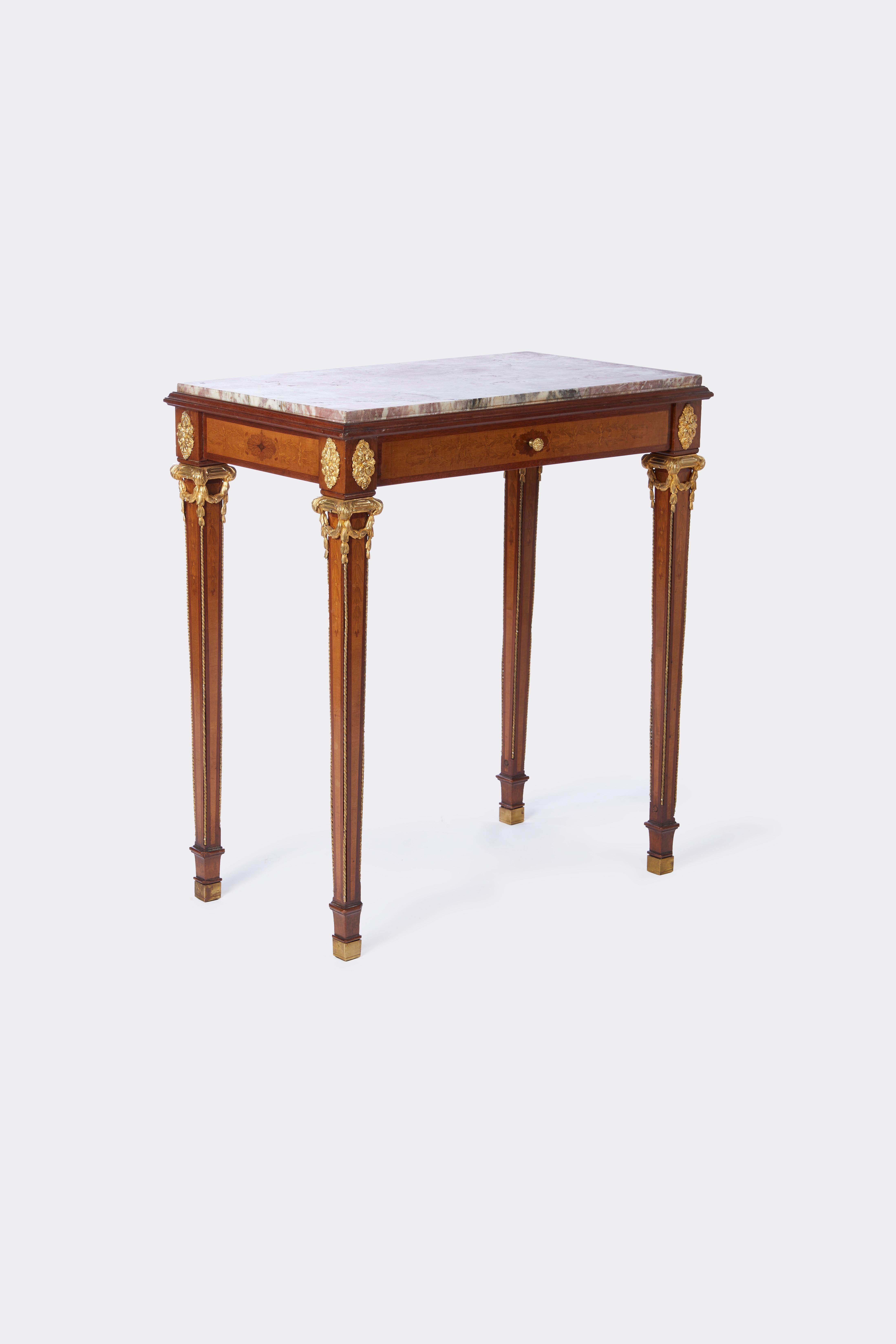 French Louis XVI Style Marquetry Inlaid Side Table 1
