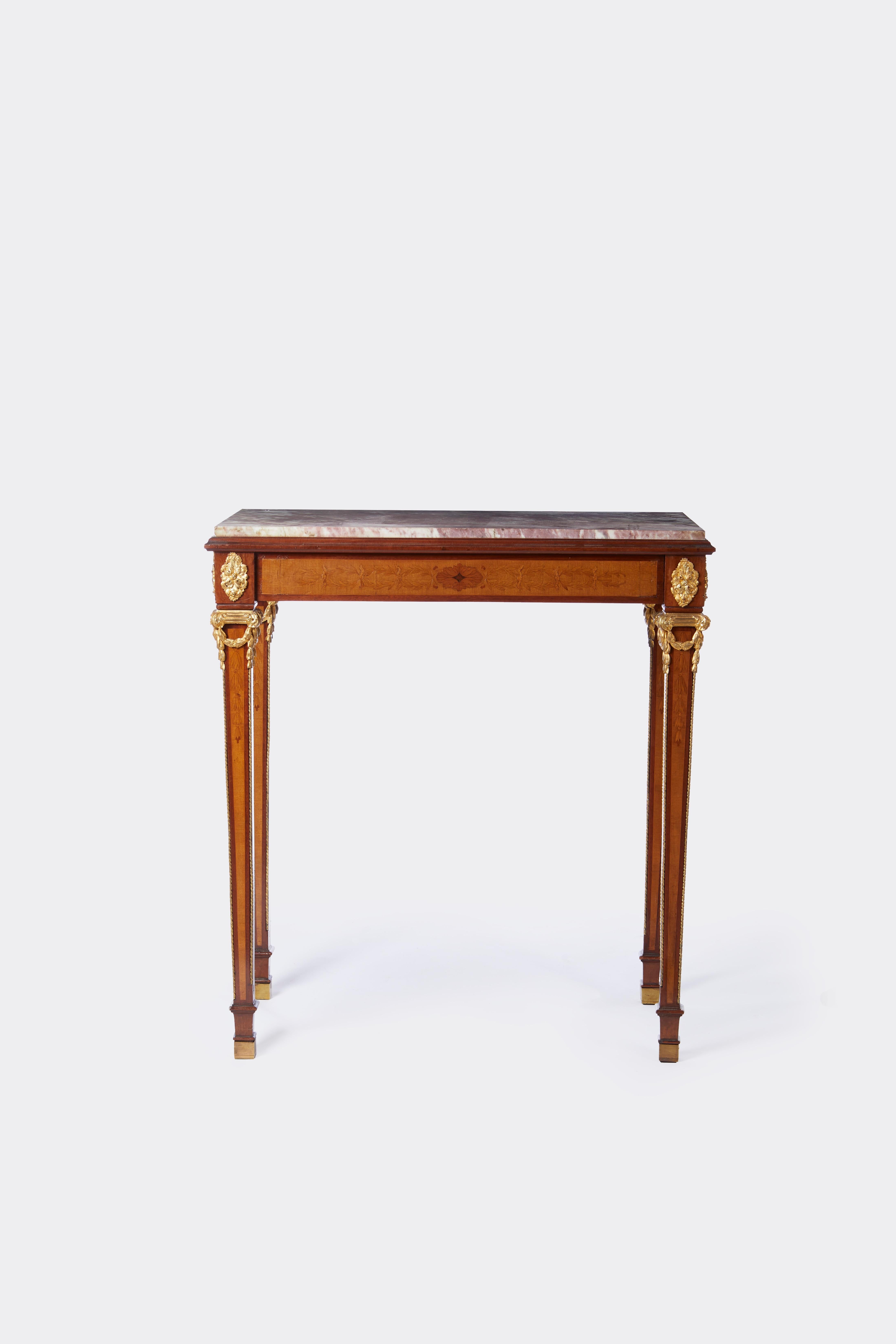 French Louis XVI Style Marquetry Inlaid Side Table 2