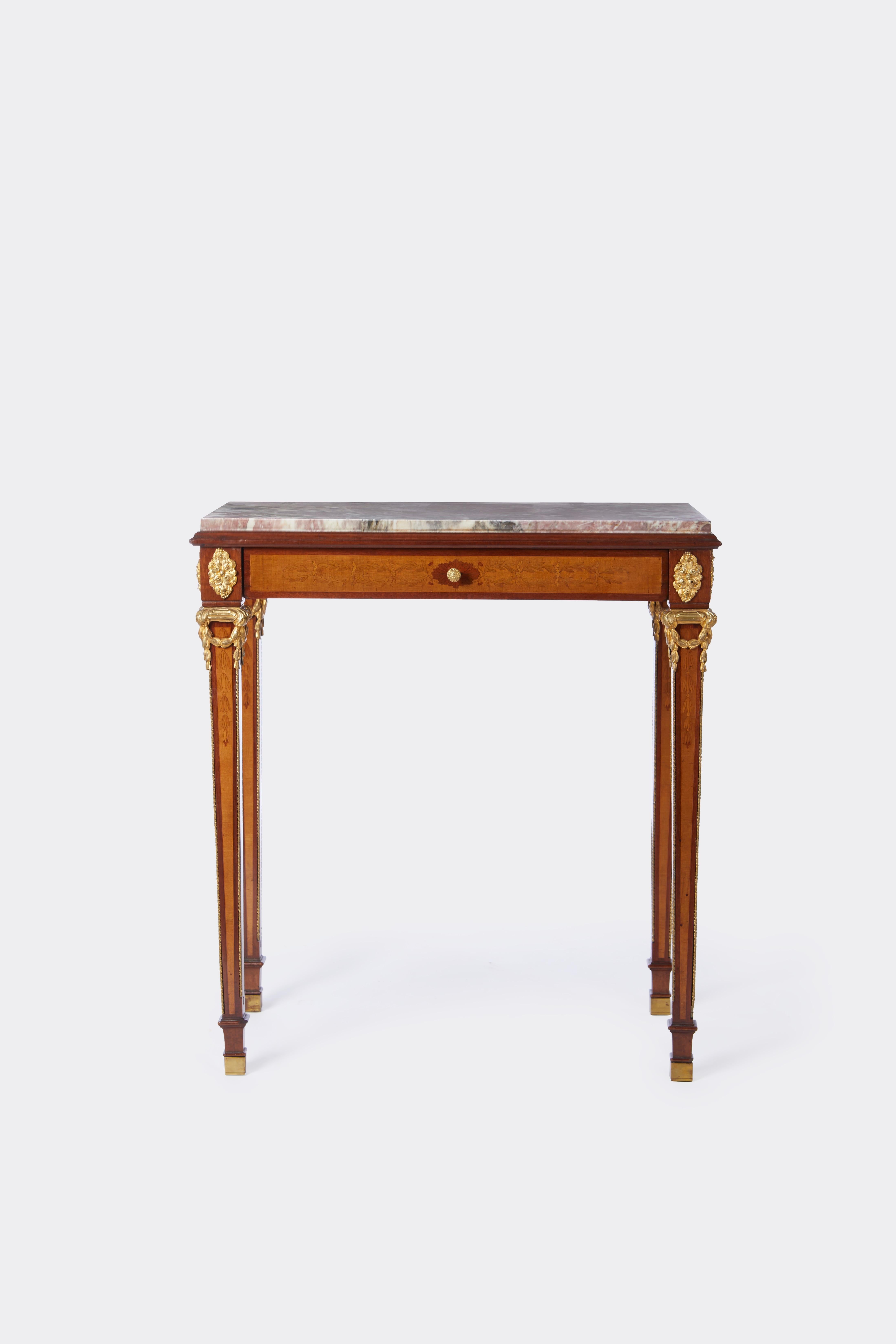 French Louis XVI Style Marquetry Inlaid Side Table 3