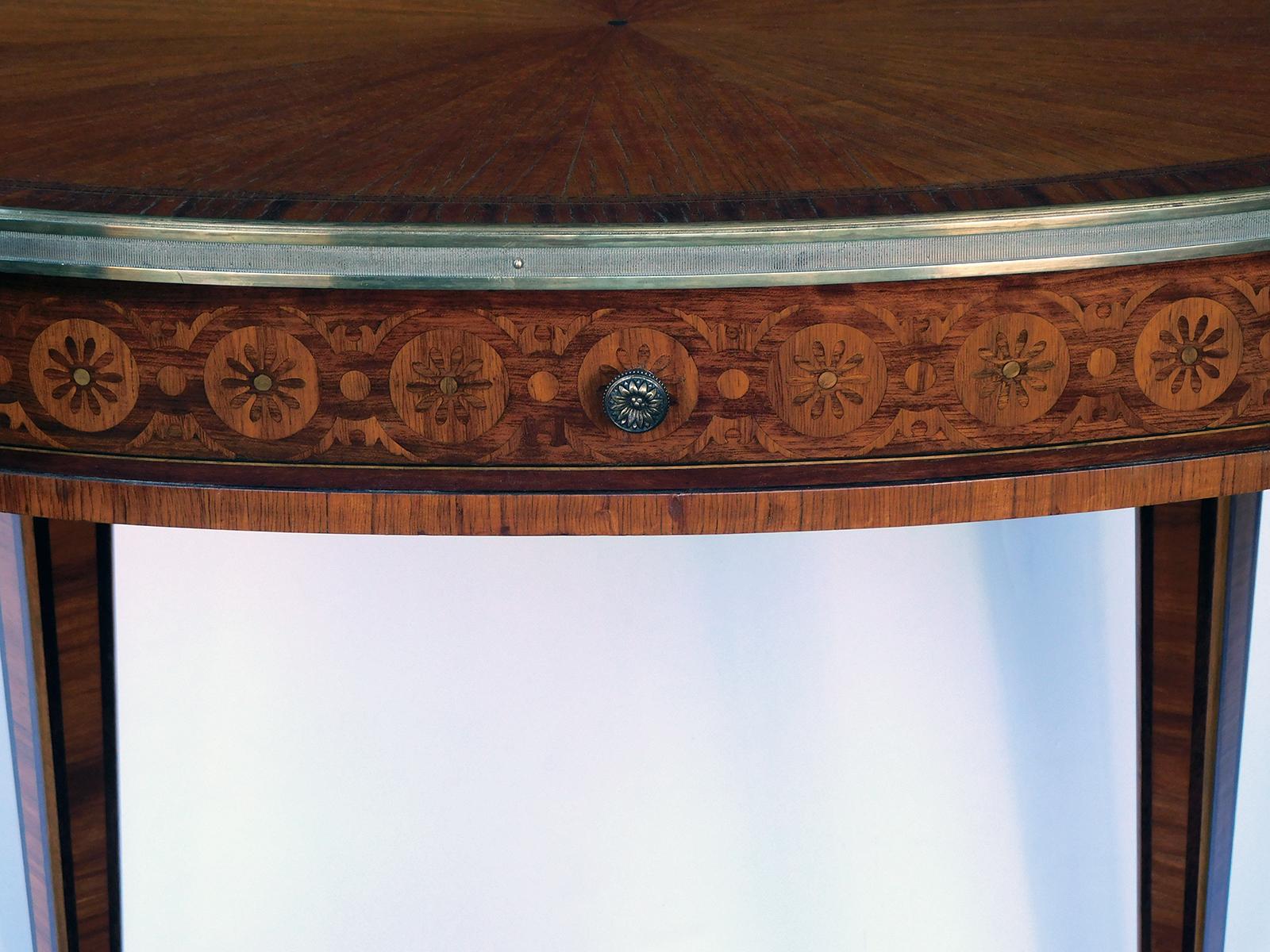 19th Century French Louis XVI Style Marquetry Mahogany Single-Drawer Oval Side Table