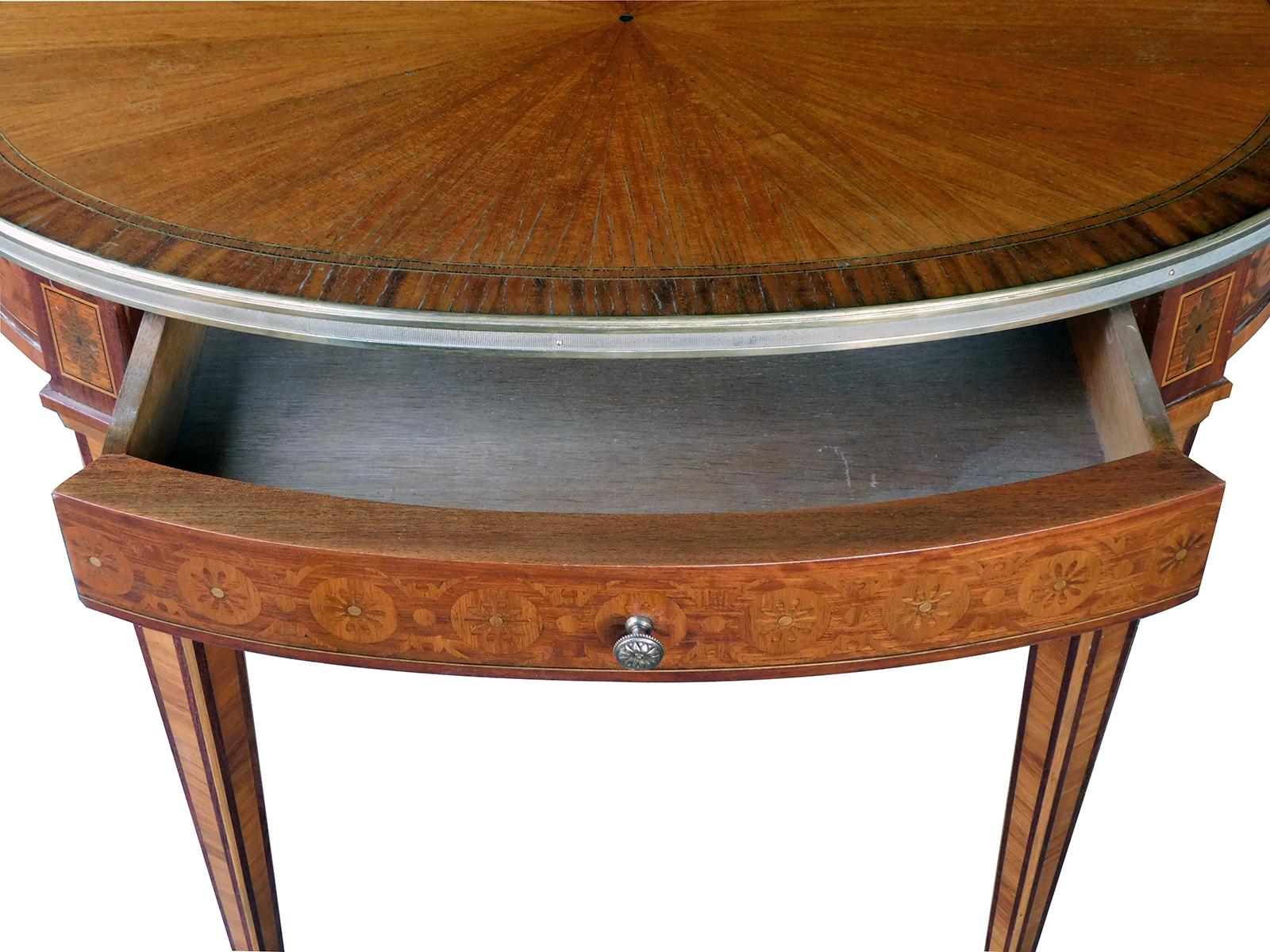 French Louis XVI Style Marquetry Mahogany Single-Drawer Oval Side Table 1