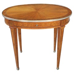 French Louis XVI Style Marquetry Mahogany Single-Drawer Oval Side Table