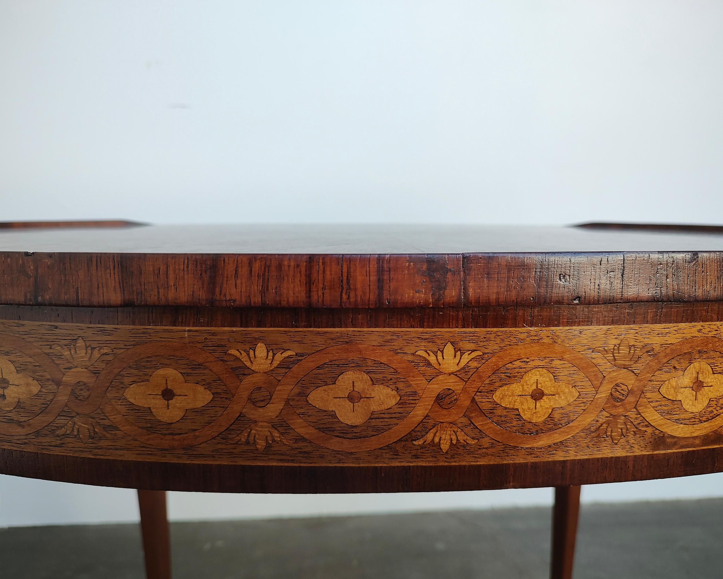 French Louis XVI Style Marquetry Oval Side Table with Hidden Drawer For Sale 7