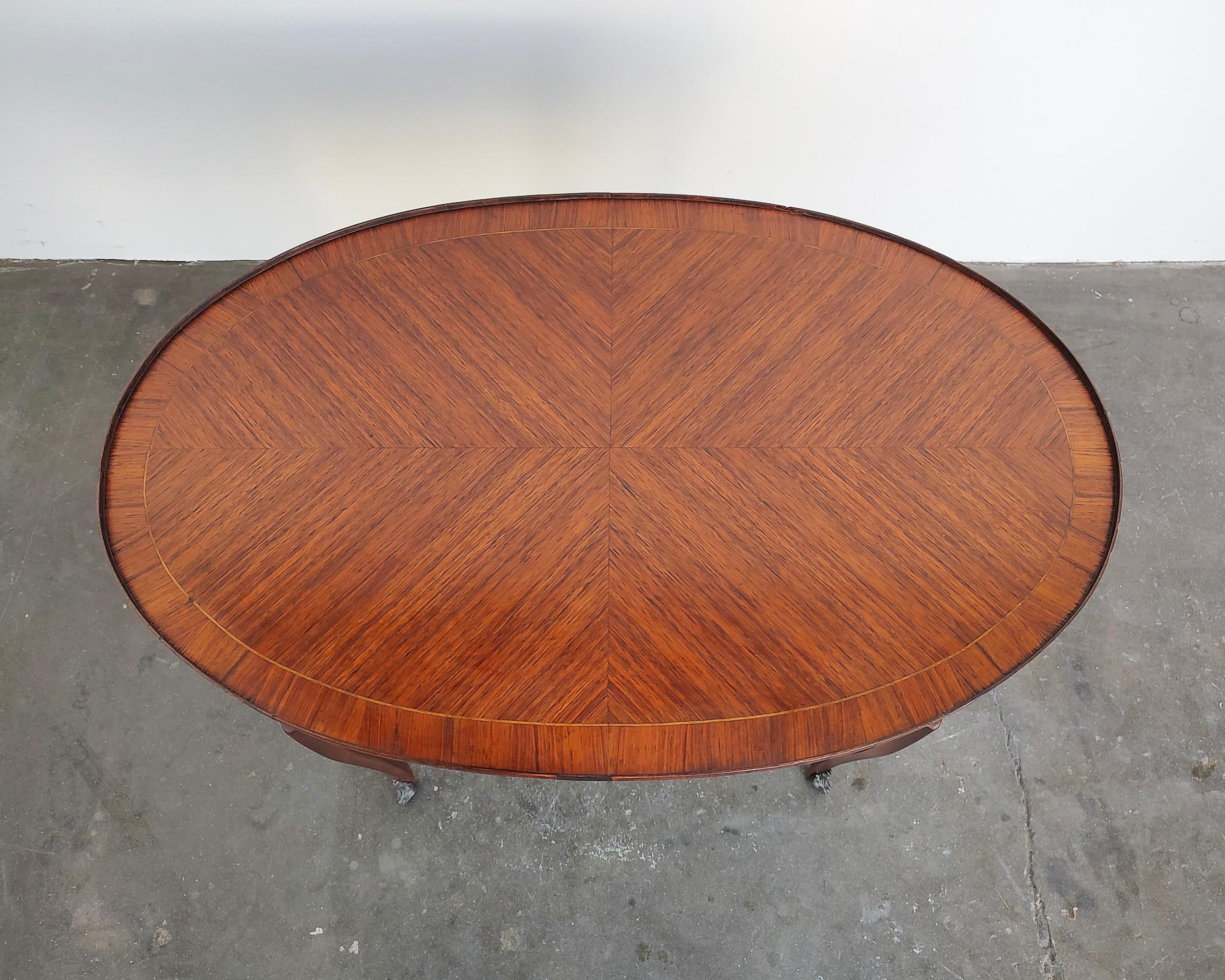 French Louis XVI Style Marquetry Oval Side Table with Hidden Drawer In Good Condition For Sale In Hawthorne, CA