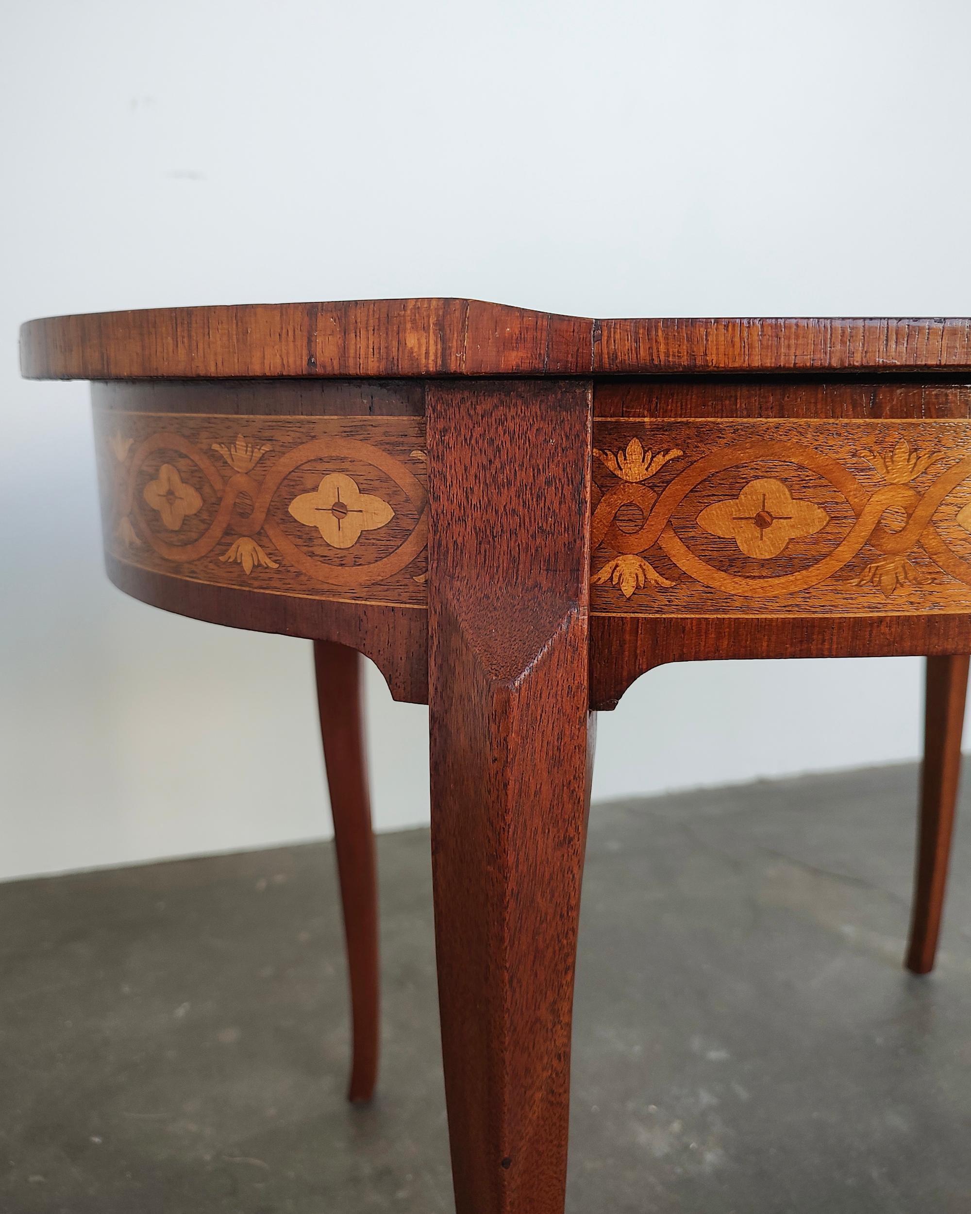 French Louis XVI Style Marquetry Oval Side Table with Hidden Drawer For Sale 2