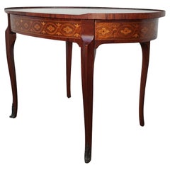 Antique French Louis XVI Style Marquetry Oval Side Table with Hidden Drawer