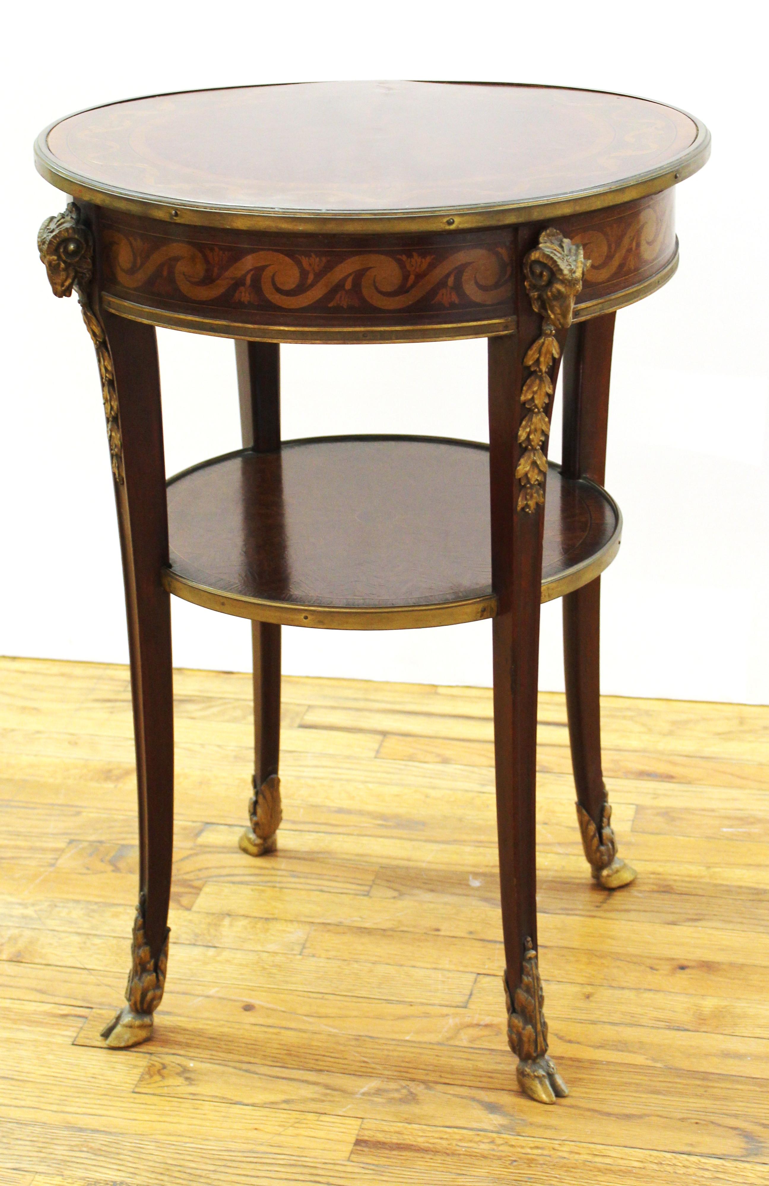 French Louis XVI Style Marquetry Side Table with Gilt Bronze Mounts 7