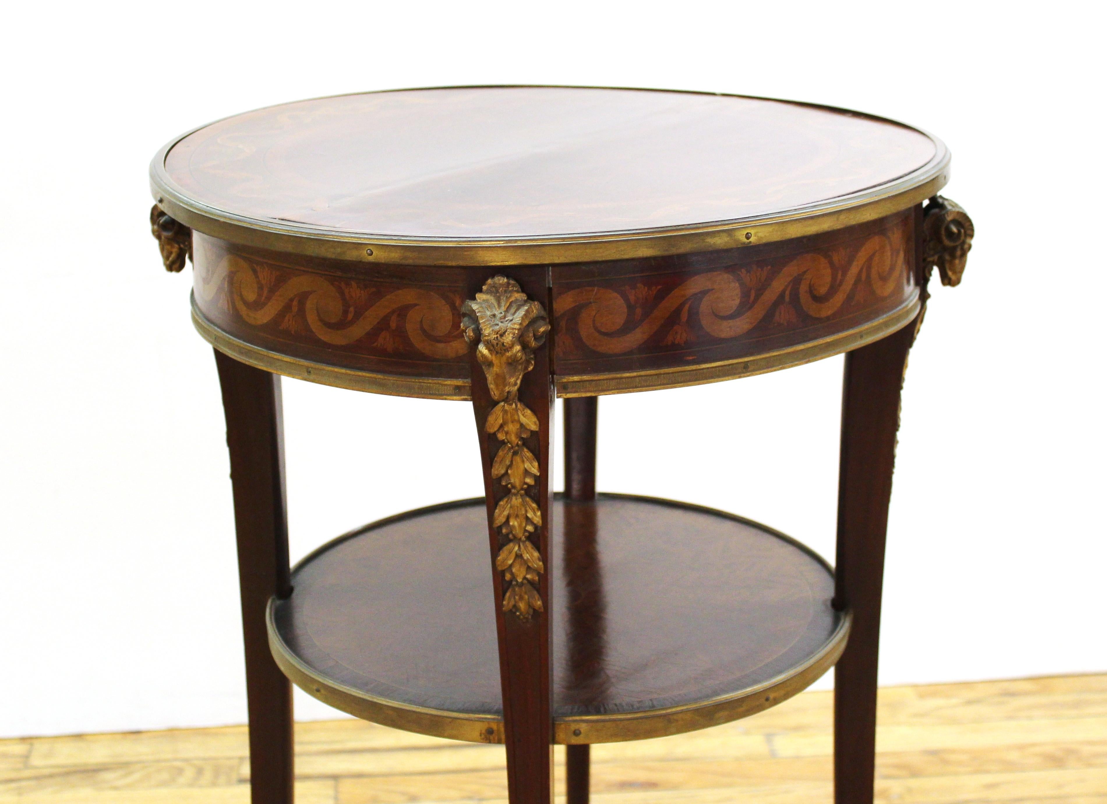 French Louis XVI Style Marquetry Side Table with Gilt Bronze Mounts 8
