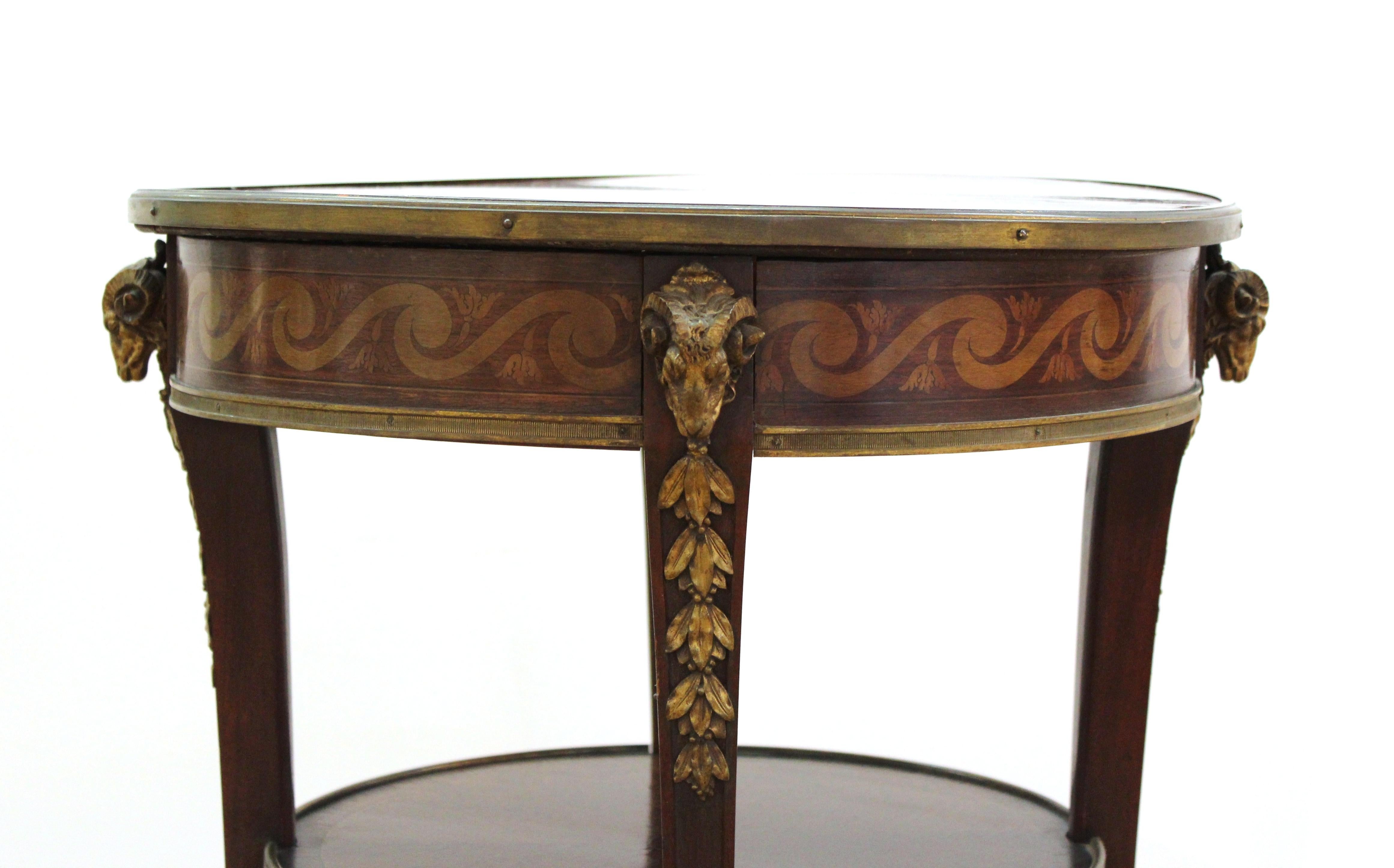 French Louis XVI Style Marquetry Side Table with Gilt Bronze Mounts In Good Condition In New York, NY