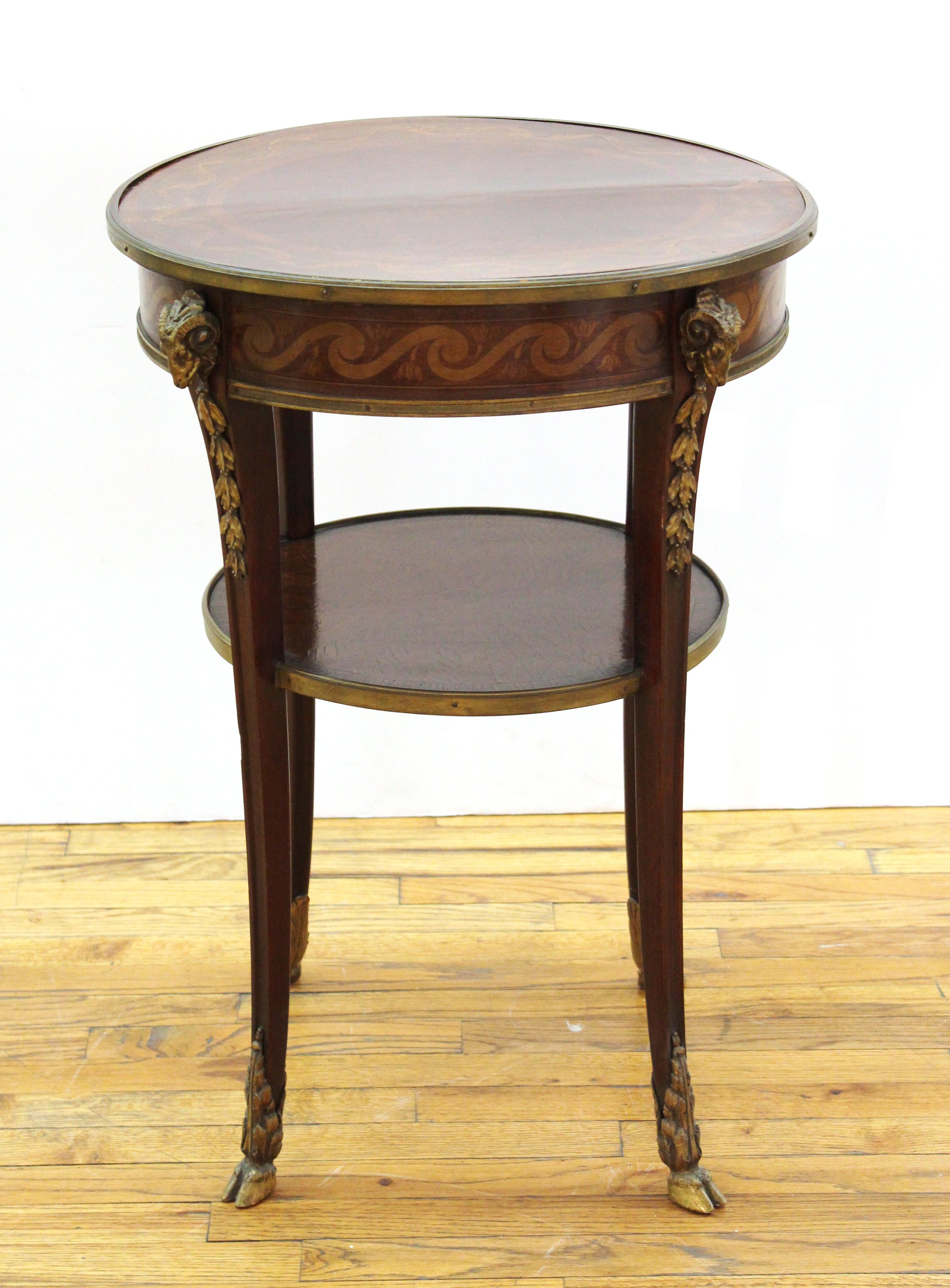 French Louis XVI Style Marquetry Side Table with Gilt Bronze Mounts 1